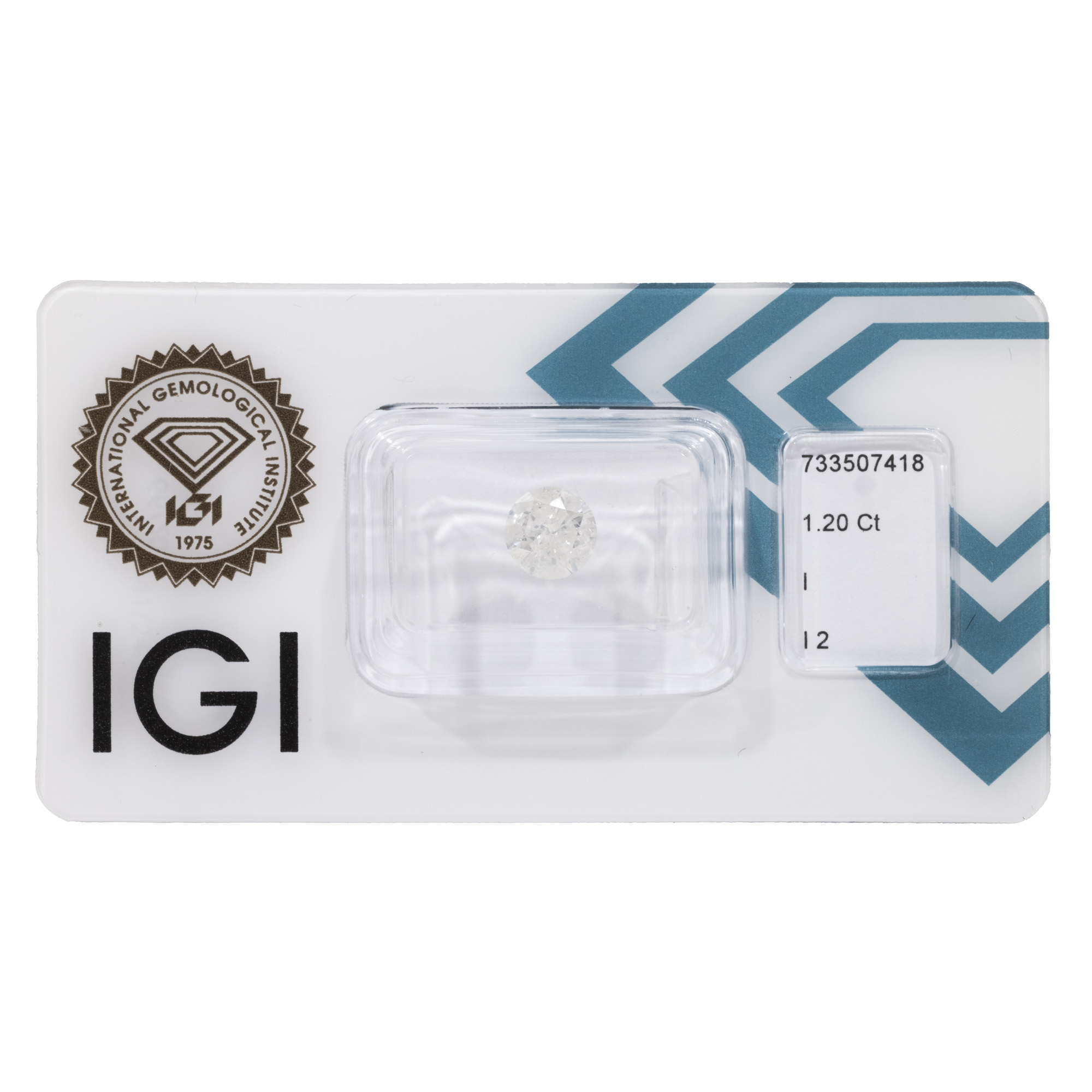 Diamant rotund briliant, culoare I, claritate I2, cca. 1,20 ct, însoțit de certificat gemologic IGI