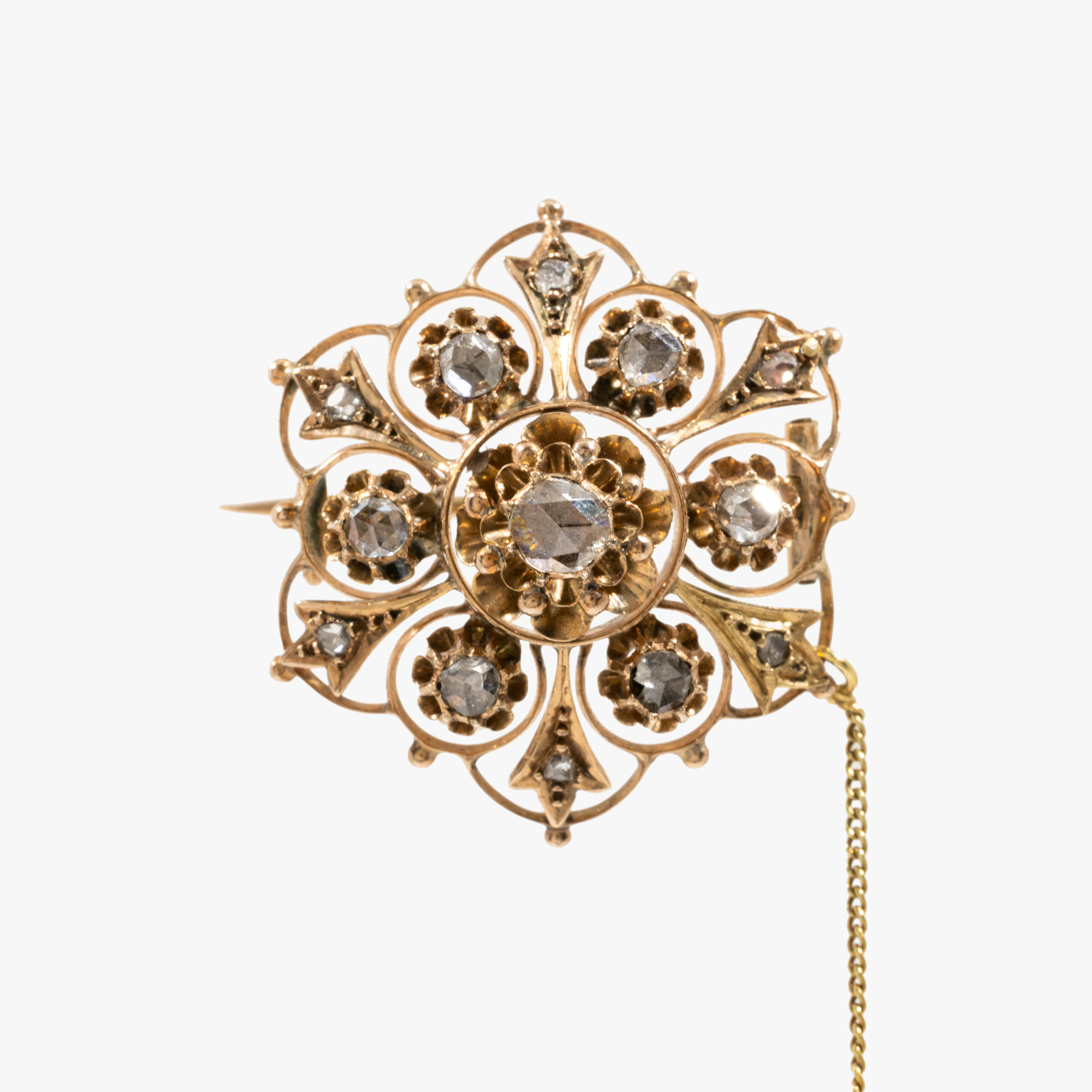 Broșă din aur, în manieră Biedermeier, decorată cu diamante, cca. 1900