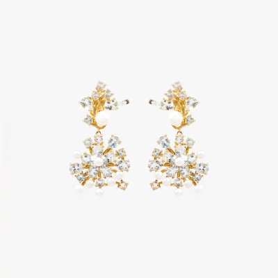 Pair of gilded silver earrings, decorated with pearls and topazes