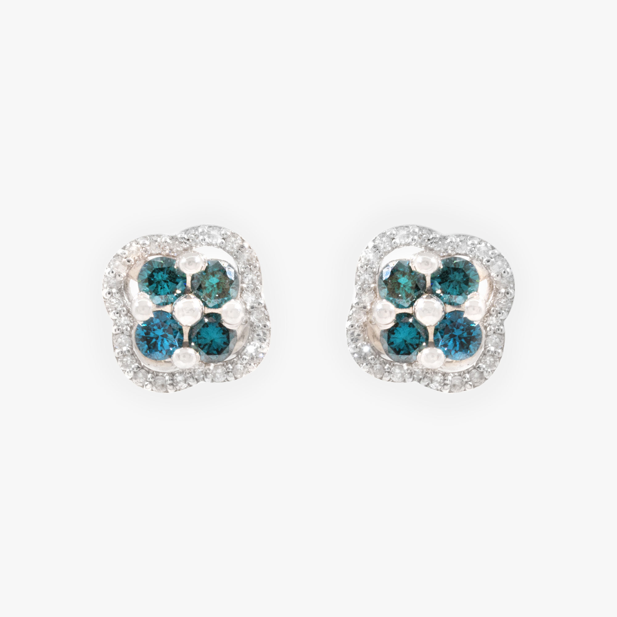 Pair of white gold earrings, decorated with diamonds and blue diamonds