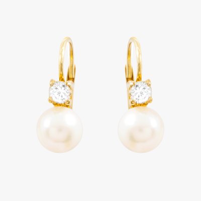 Pair of gold earrings, decorated with pearls and diamonds, accompanied by additional gemological certificate