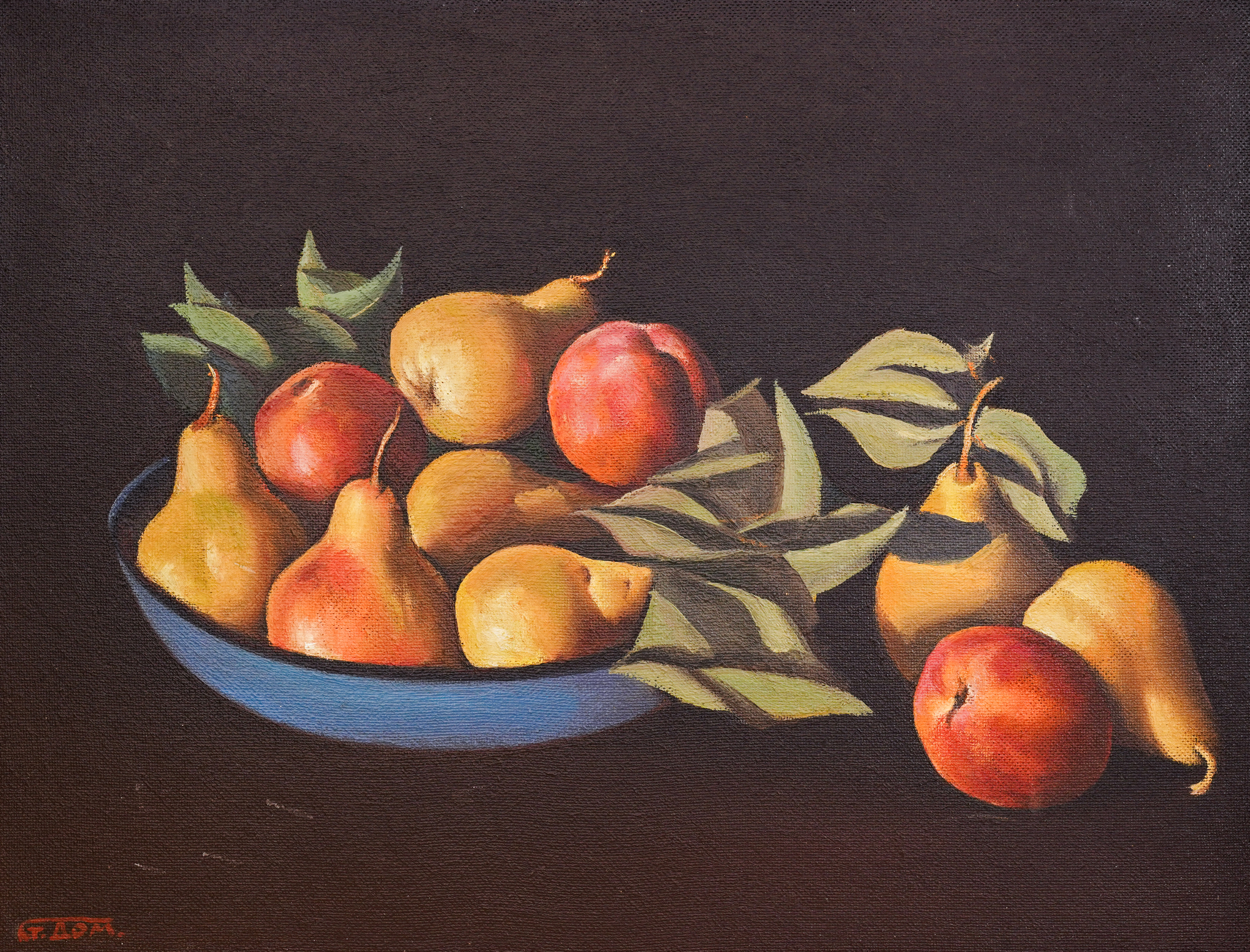 Still life with pears and peaches