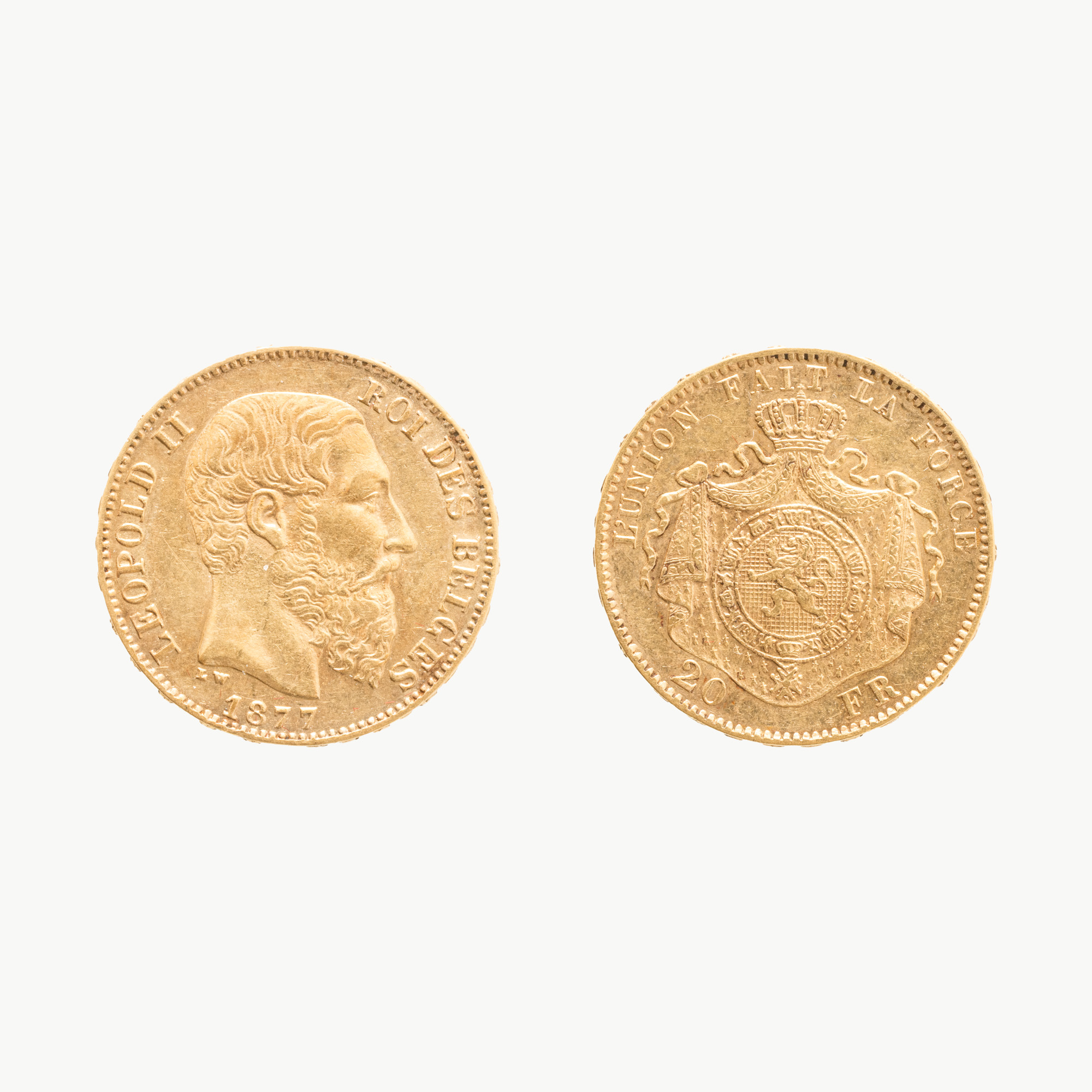 Monedă 20 Franci, Leopold II, 1877, aur
