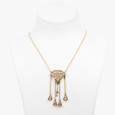 Art Nouveau gold necklace, decorated with diamonds, early 20th century