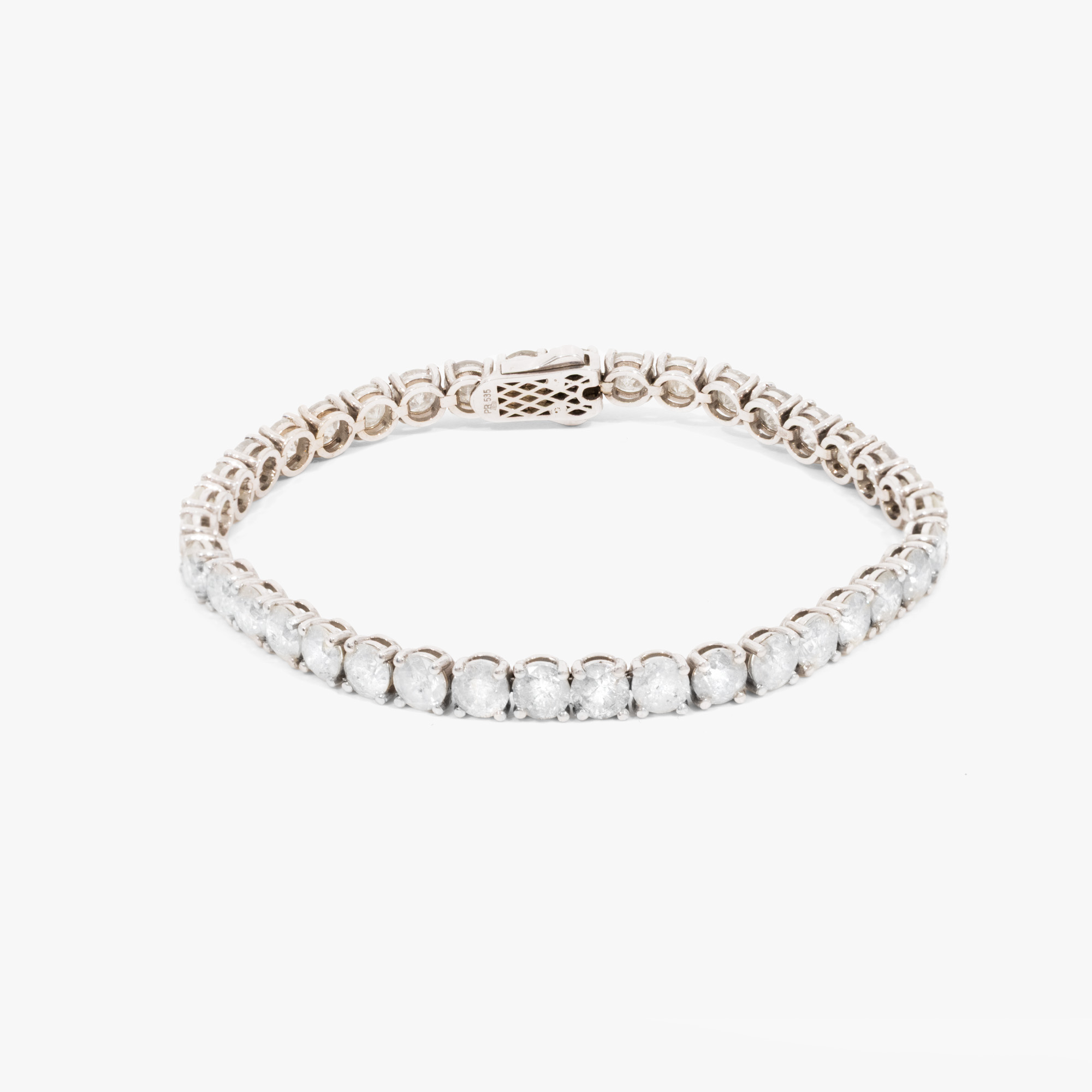 Brățară tennis din aur alb, decorată cu diamante, cca. 18,23 ct., însoțită de certificat GWLAB