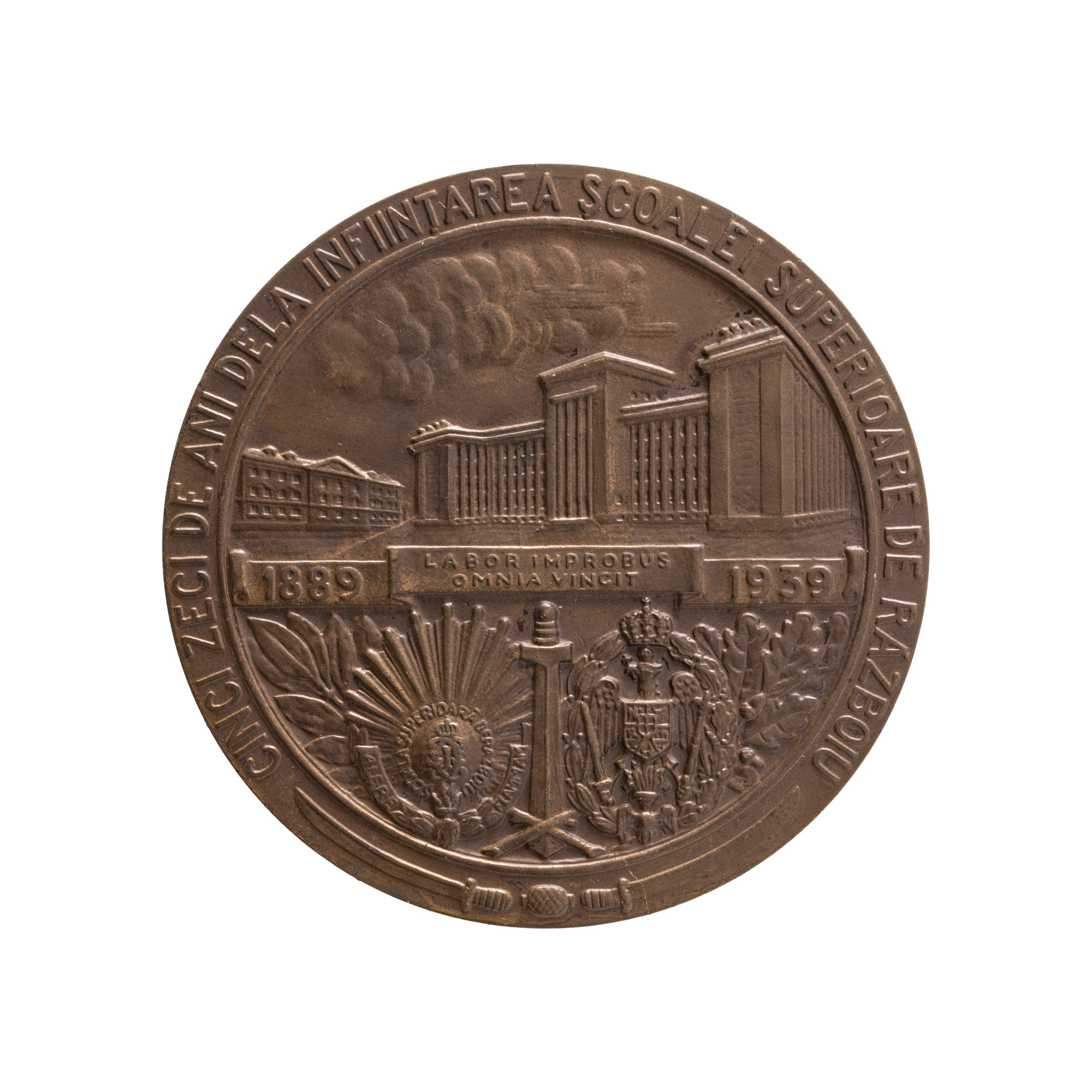 Anniversary Medal, "50 years since the establishment of the War Superior School", engraver Stanescu, 1939