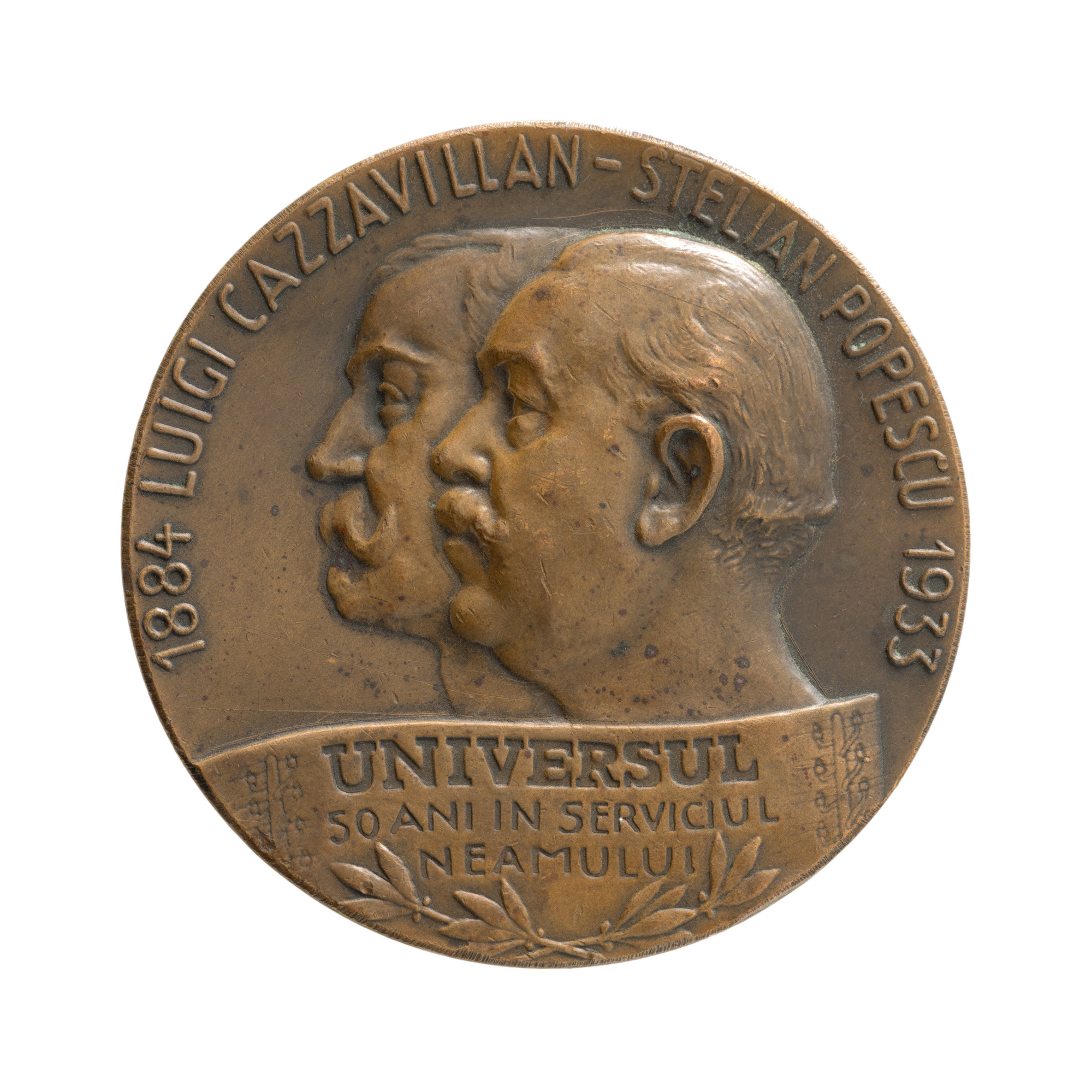 "Luigi Cazzavillan-Stelian Popescu Medal. 50 Years in Service of Labor", engraver Theodor Burcă, 1933