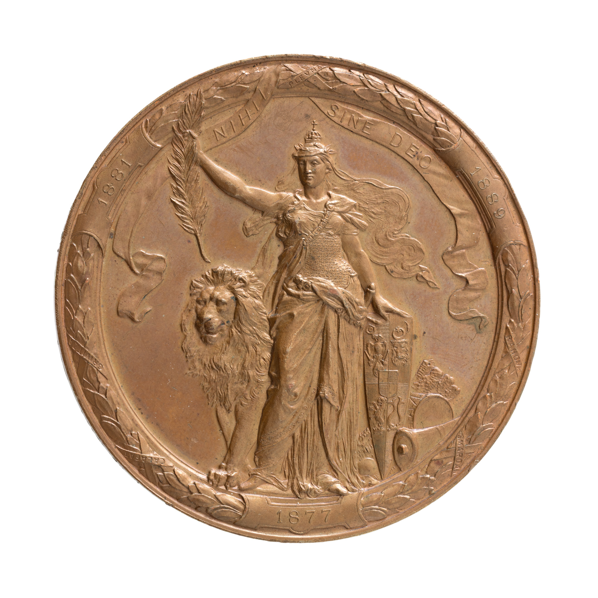 "25 year reign of King Carol I" medal, engraver Anton Scharff, 1891