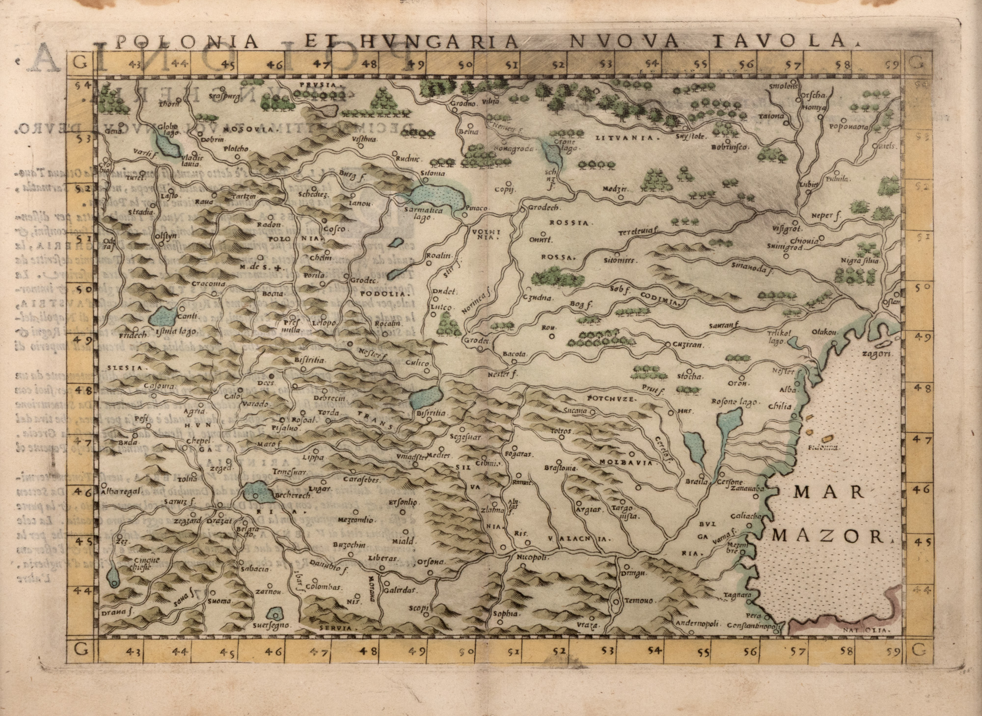 Hartă ”Polonia și Ungaria”, de Girolamo Ruscelli, Veneția, cca. 1564