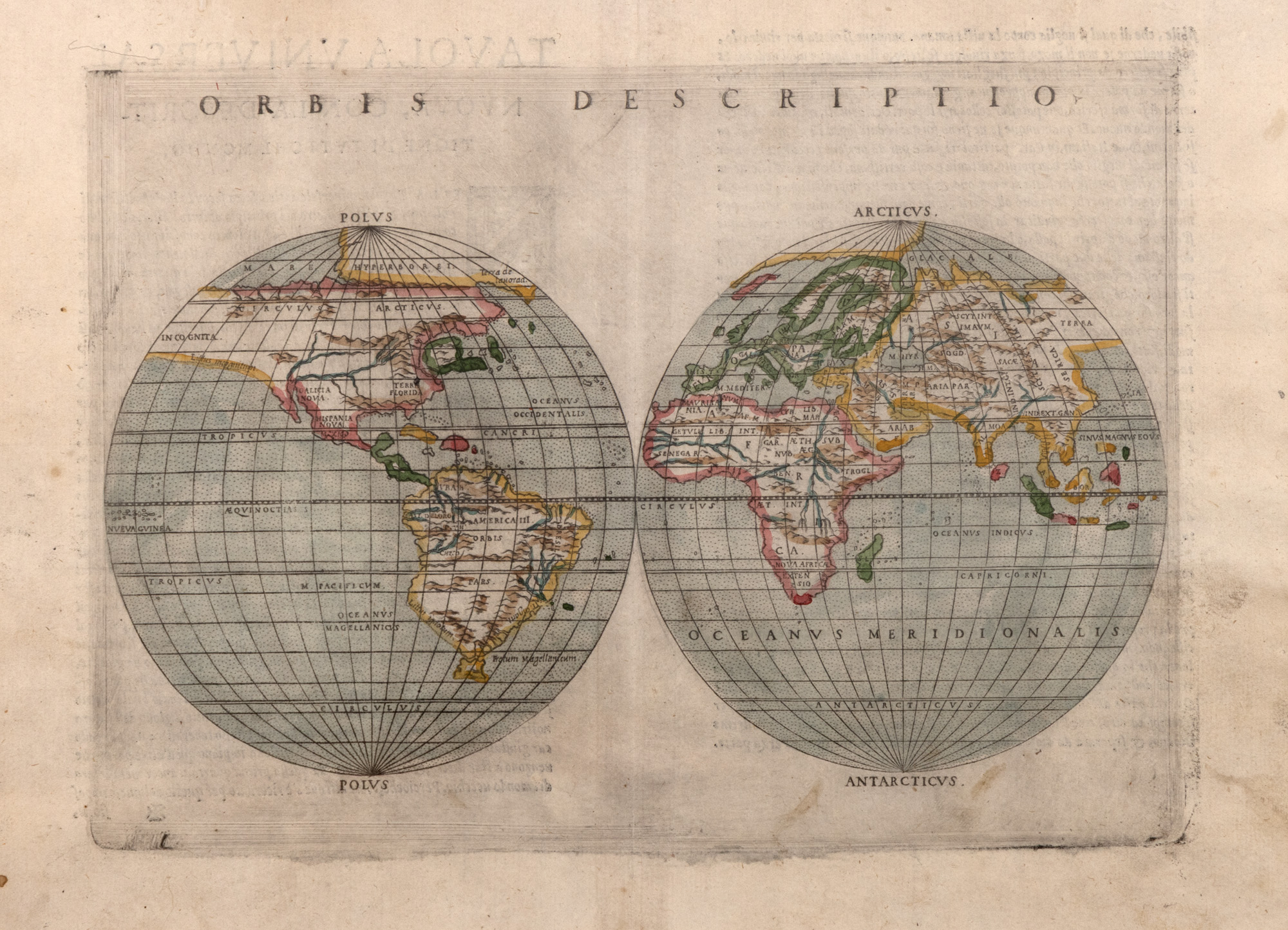 Harta lumii (planiglob), ”Orbis Descriptio”, de Girolamo Ruscelli, cca. 1717