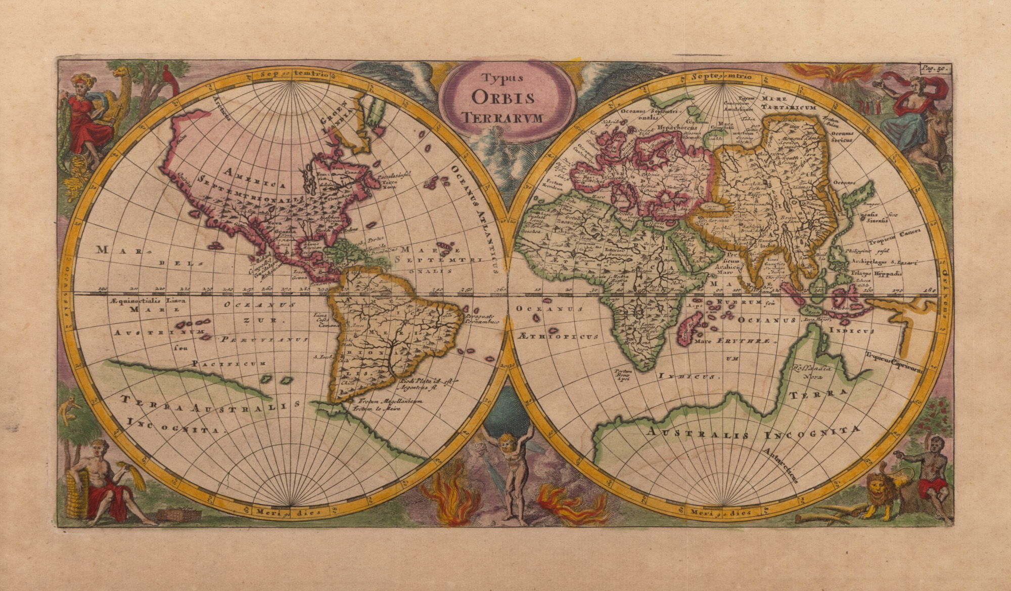 Harta lumii (planiglob), ”Tipus Orbis Terrarum”, de Philipp Clüver, cca. 1780