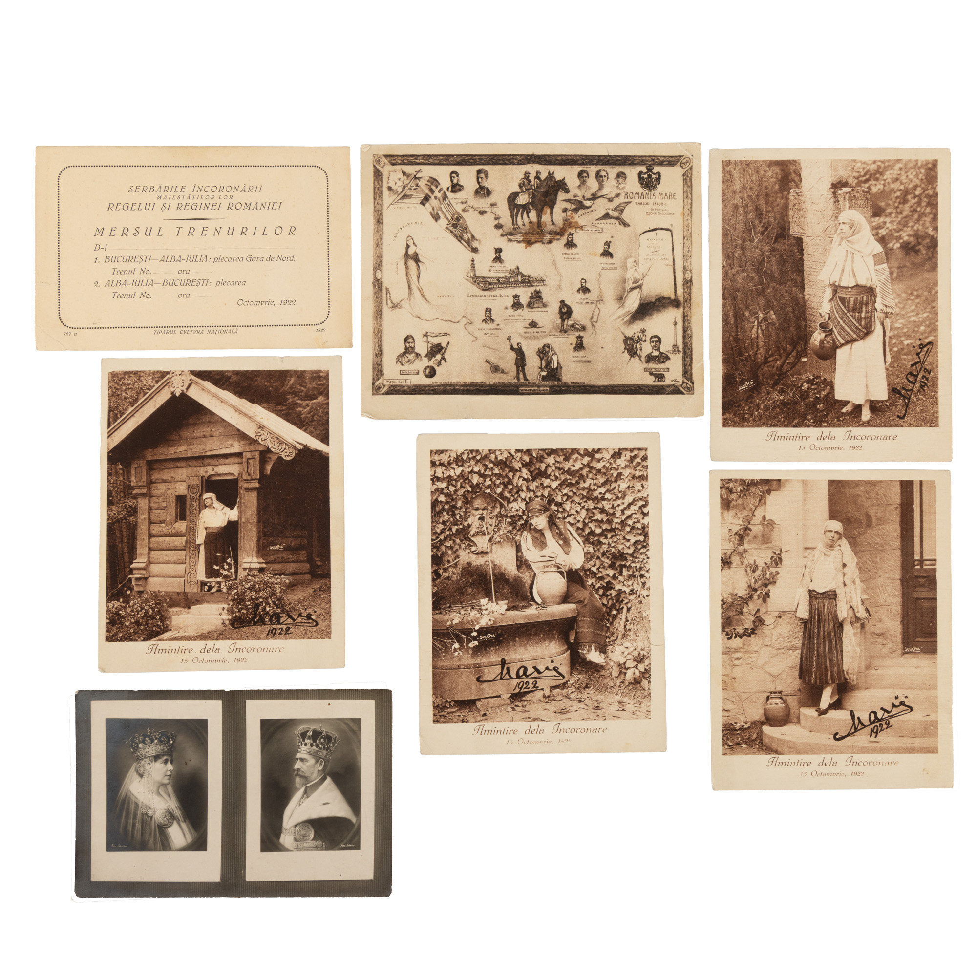 Lot of various formats from seven pieces, memories from the Coronation of King Ferdinand and Queen Maria, October 15, 1922