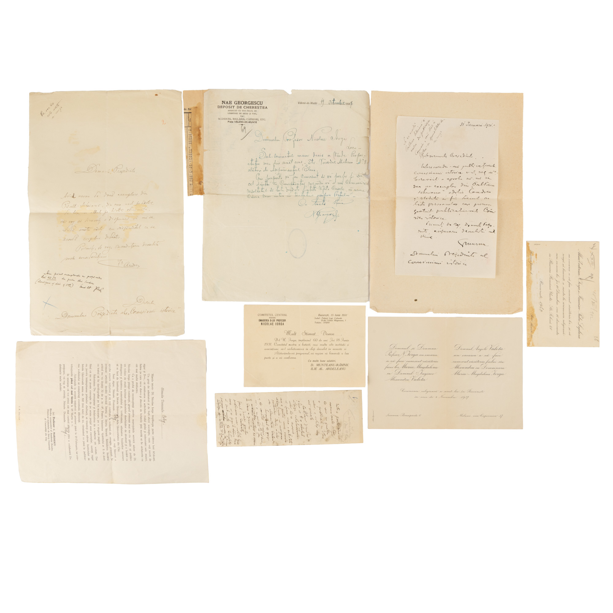 Inedit lot documentar Nicolae Iorga, opt documente, 1915-1937