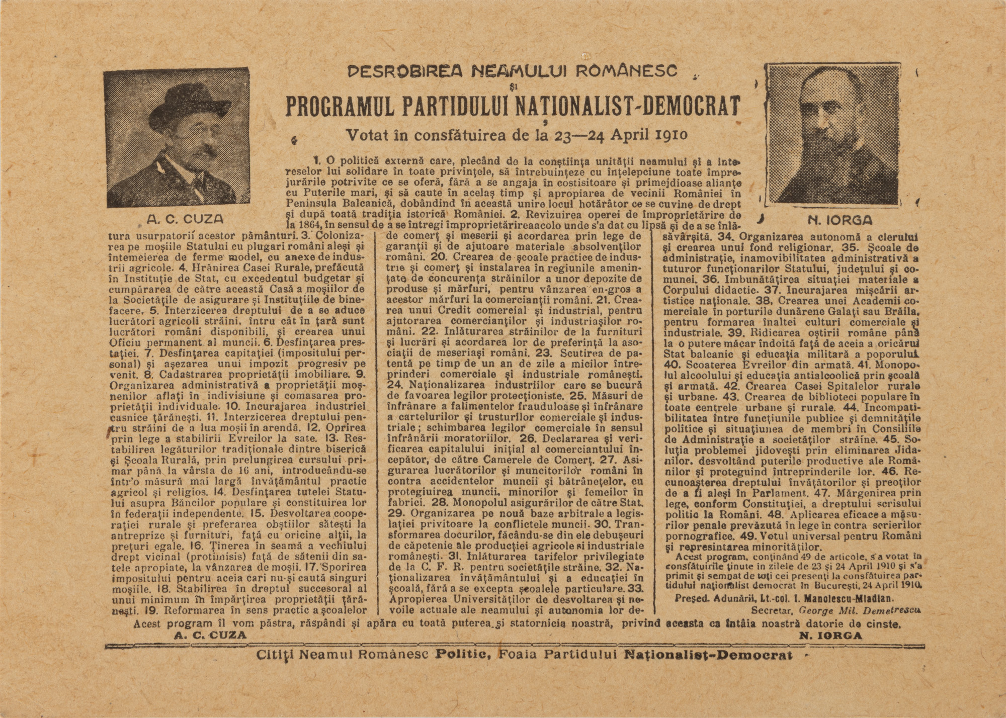 Electoral advertising card of the Nationalist-Democrat Party, approx. 1910, originating from the Remus Caracaș archive