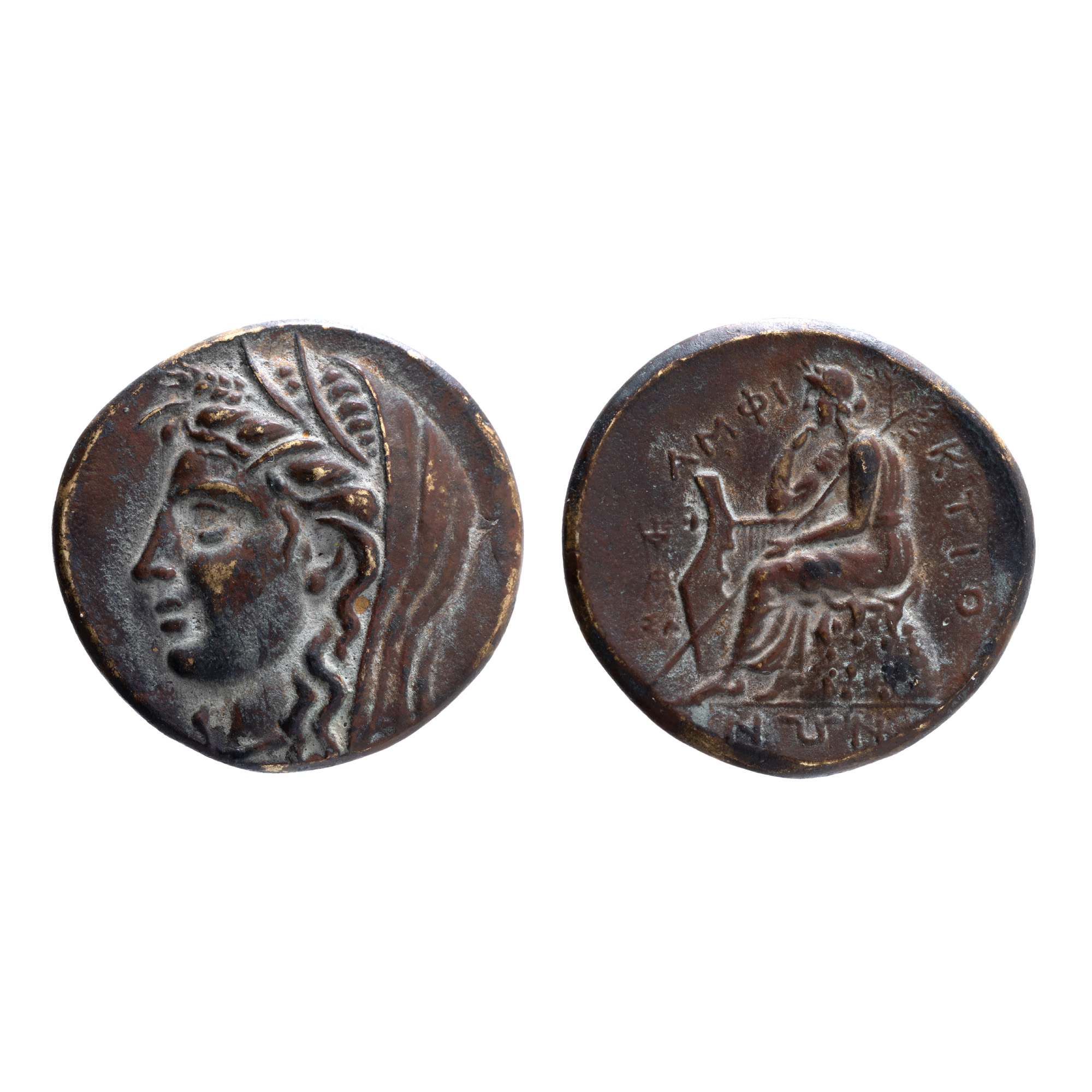 Monedă bătută la Delphi, cca. 336-335 î.e.n., bronz