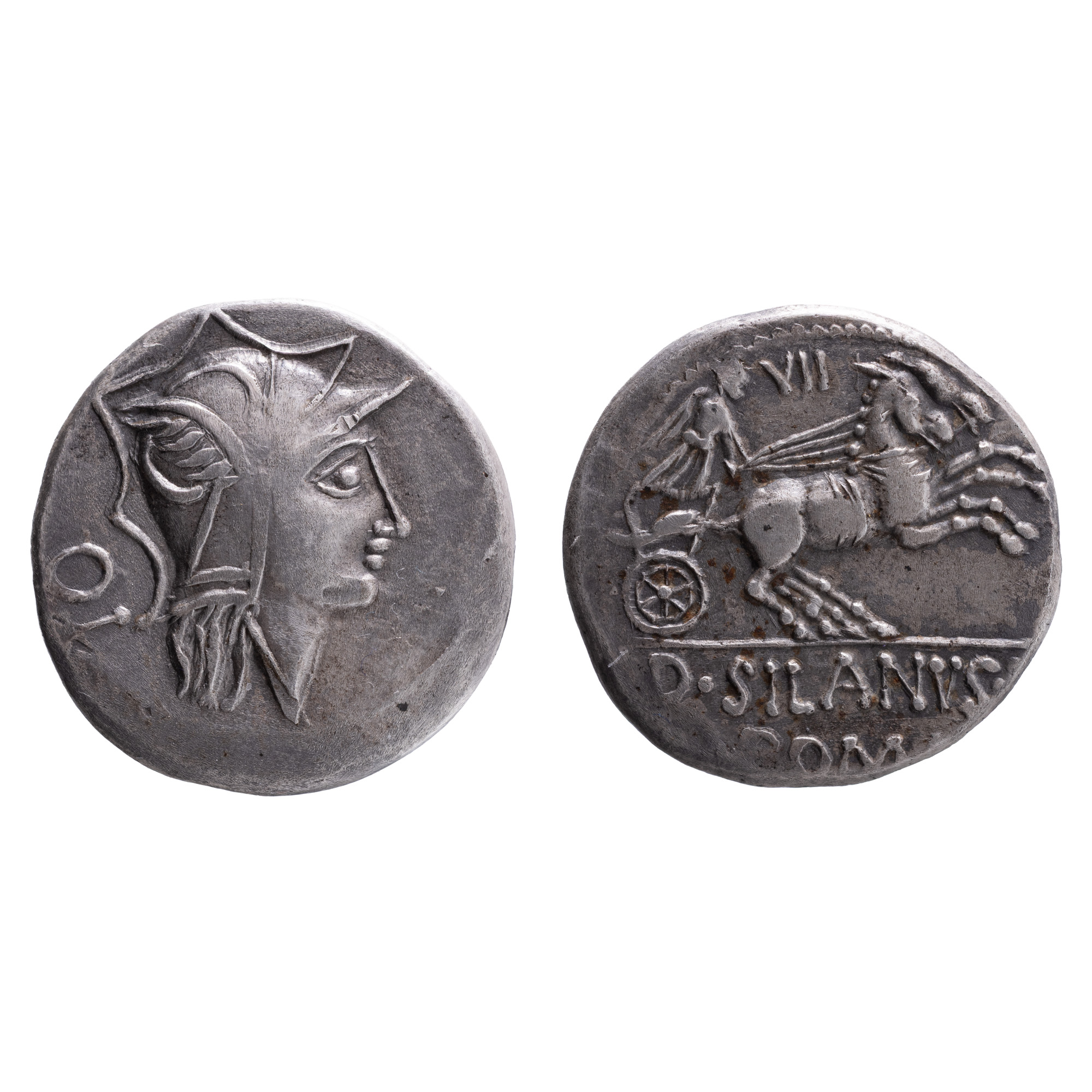 Monedă Denarius, bătut la Roma, 91 î.e.n., argint