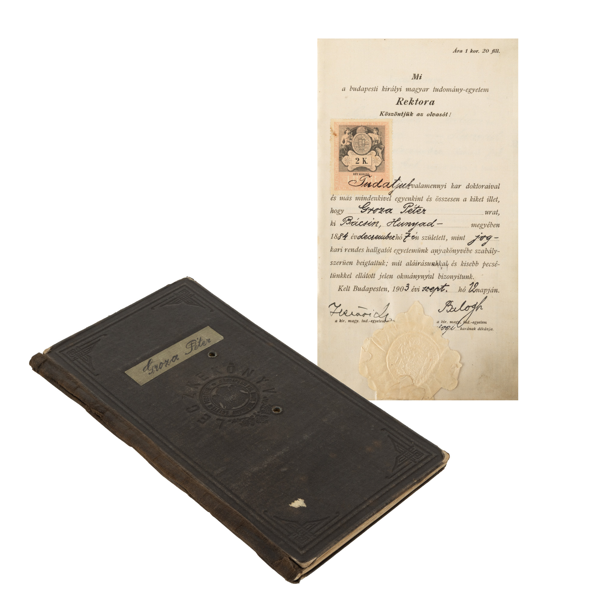 Study Notebook that belonged to Petru Groza, student at the University of Budapest, 1903-1905