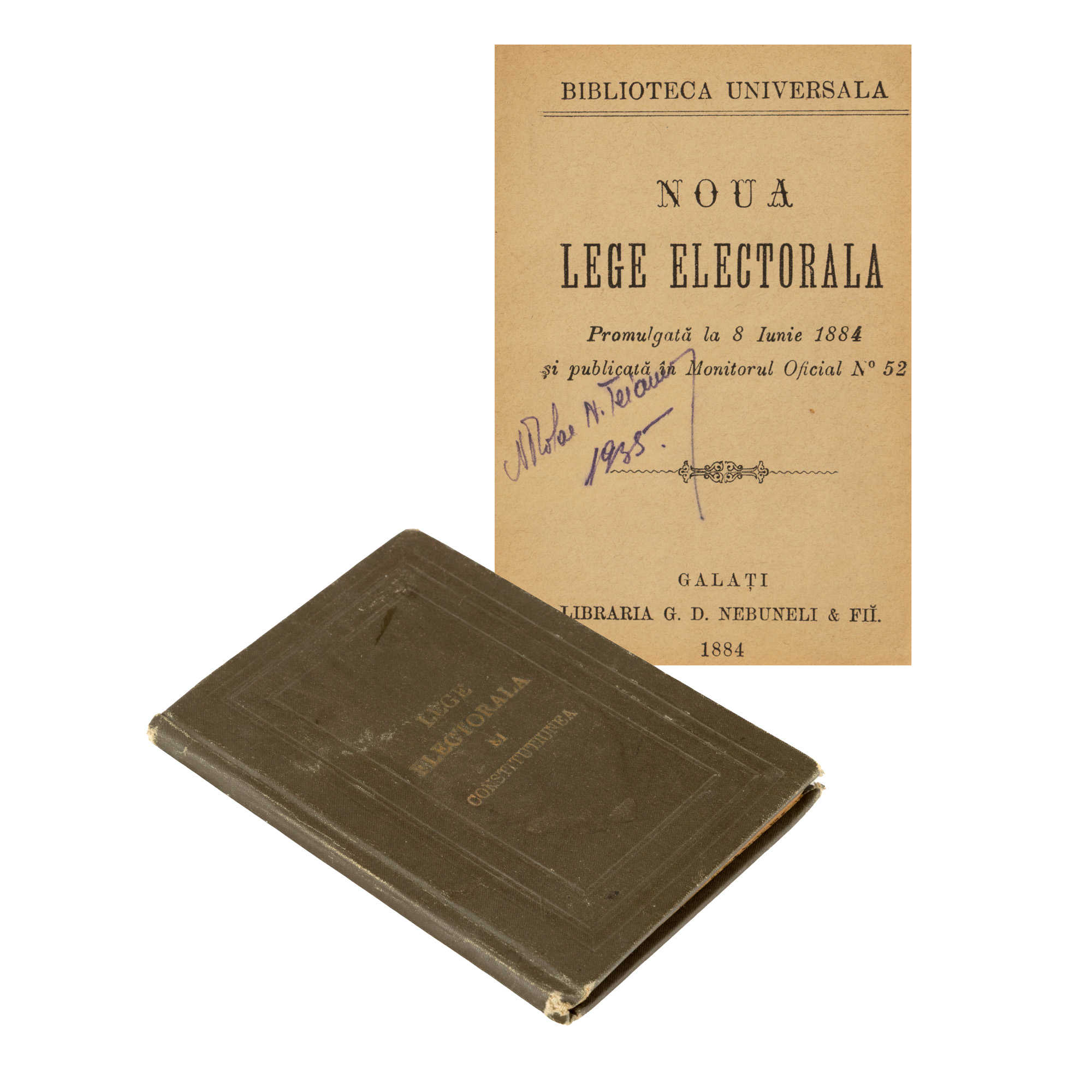 Tied "Constitution of the Kingdom of Romania" and "The New Electoral Law", Galati, 1884