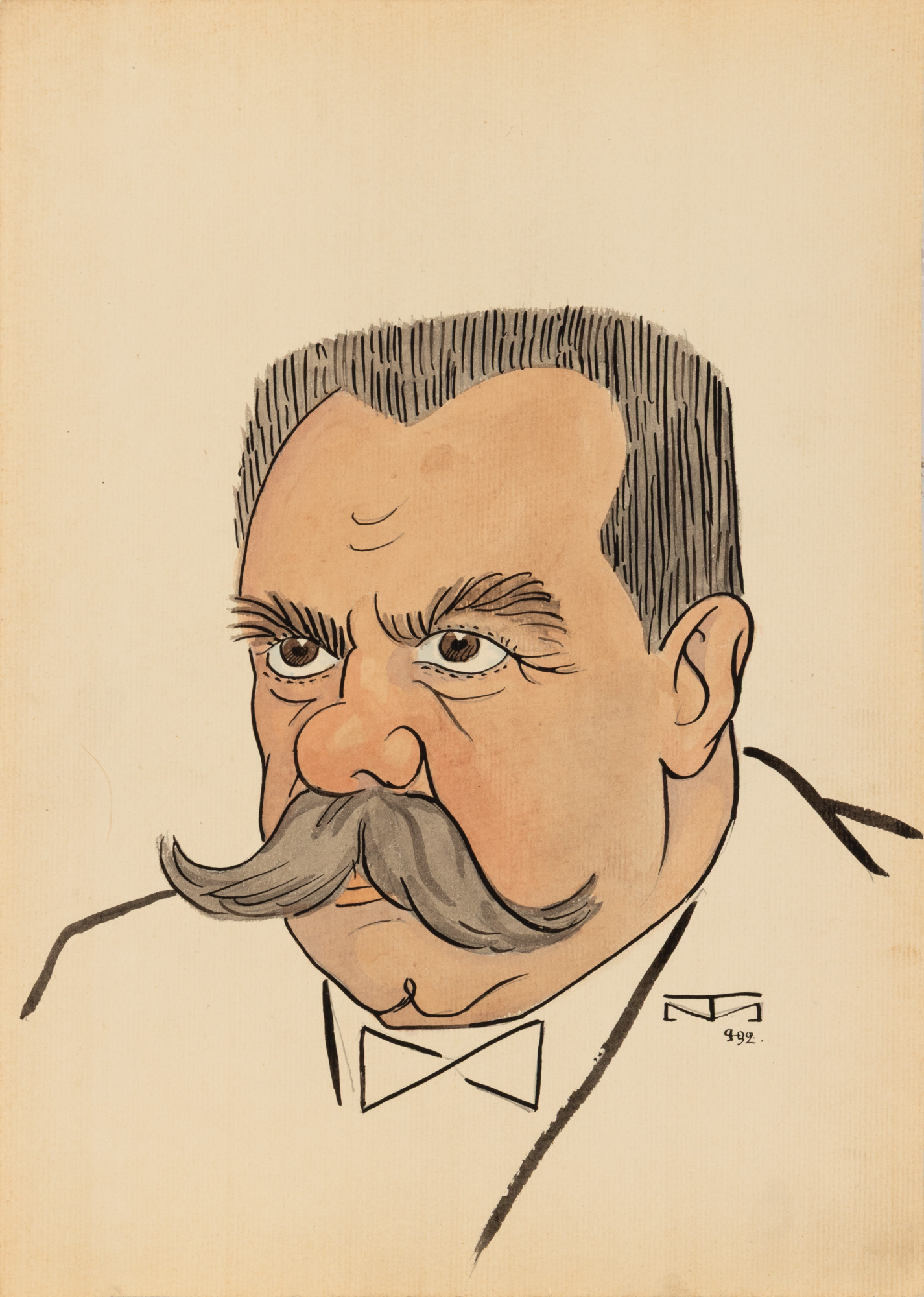 Caricatura omului politic conservator Nicolae Filipescu (1862-1916), de Mihai Tacorian, 1932