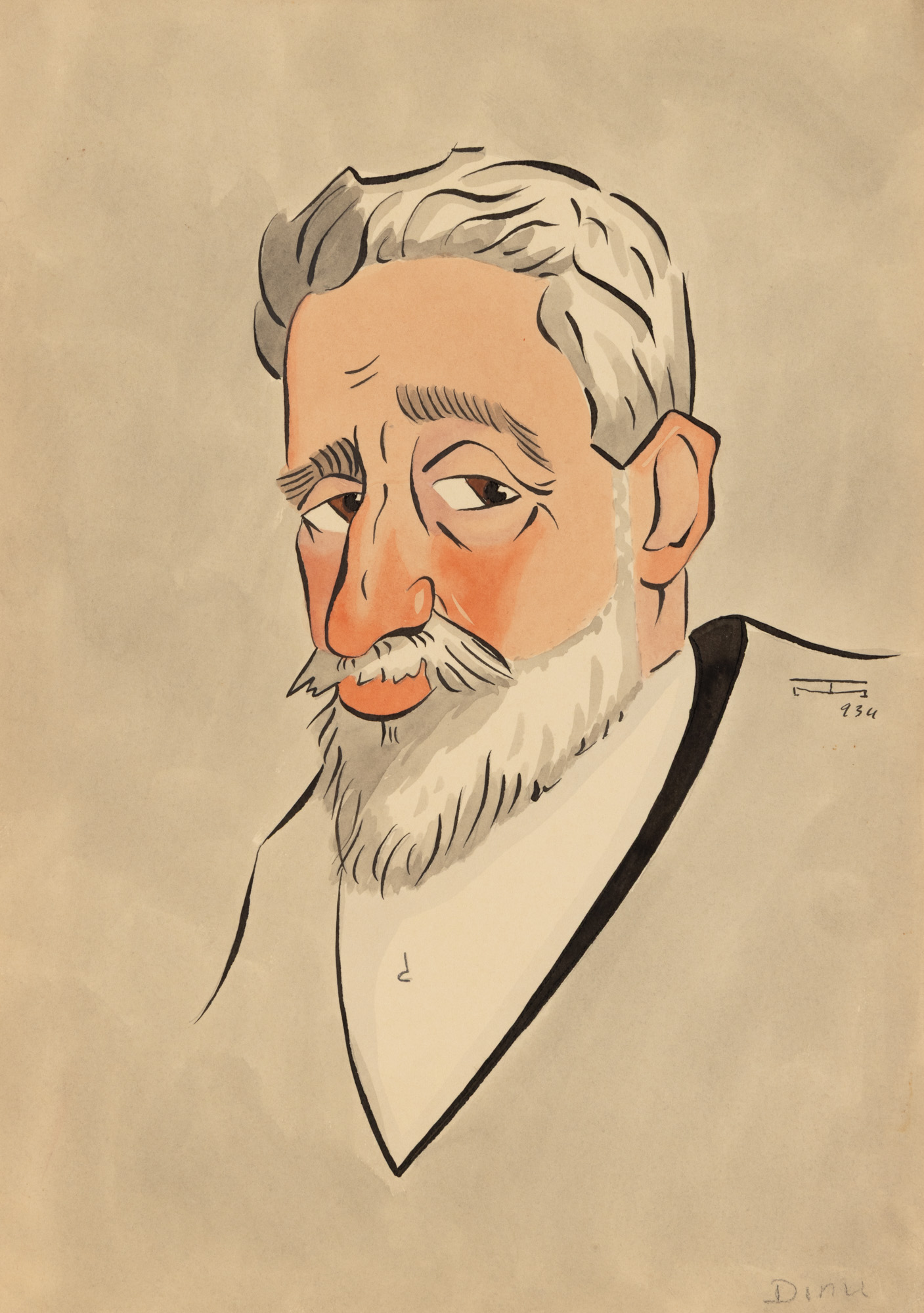 Caricatura omului politic liberal Constantin (Dinu) Brătianu (1866-1950), de MIhai Tacorian, 1934