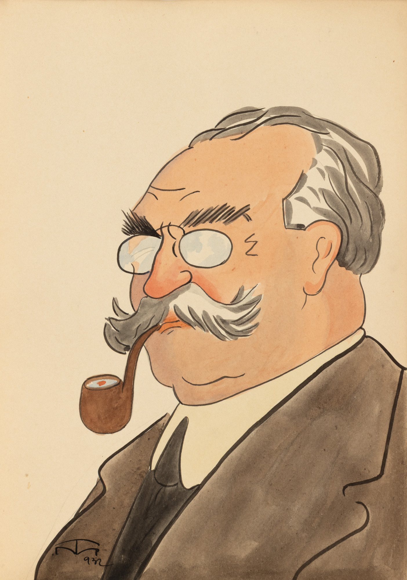 Caricature of the politician Alexandru Vaida-Voevod (1872-1950), by Mihai Tacorian, 1932