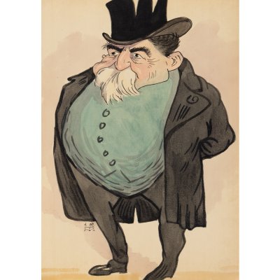 Caricatura omului politic conservator și generalului Gheorghe Manu (1833-1911), de Mihai Tacorian după Nicolae Petrescu-Găină, cca. 1932