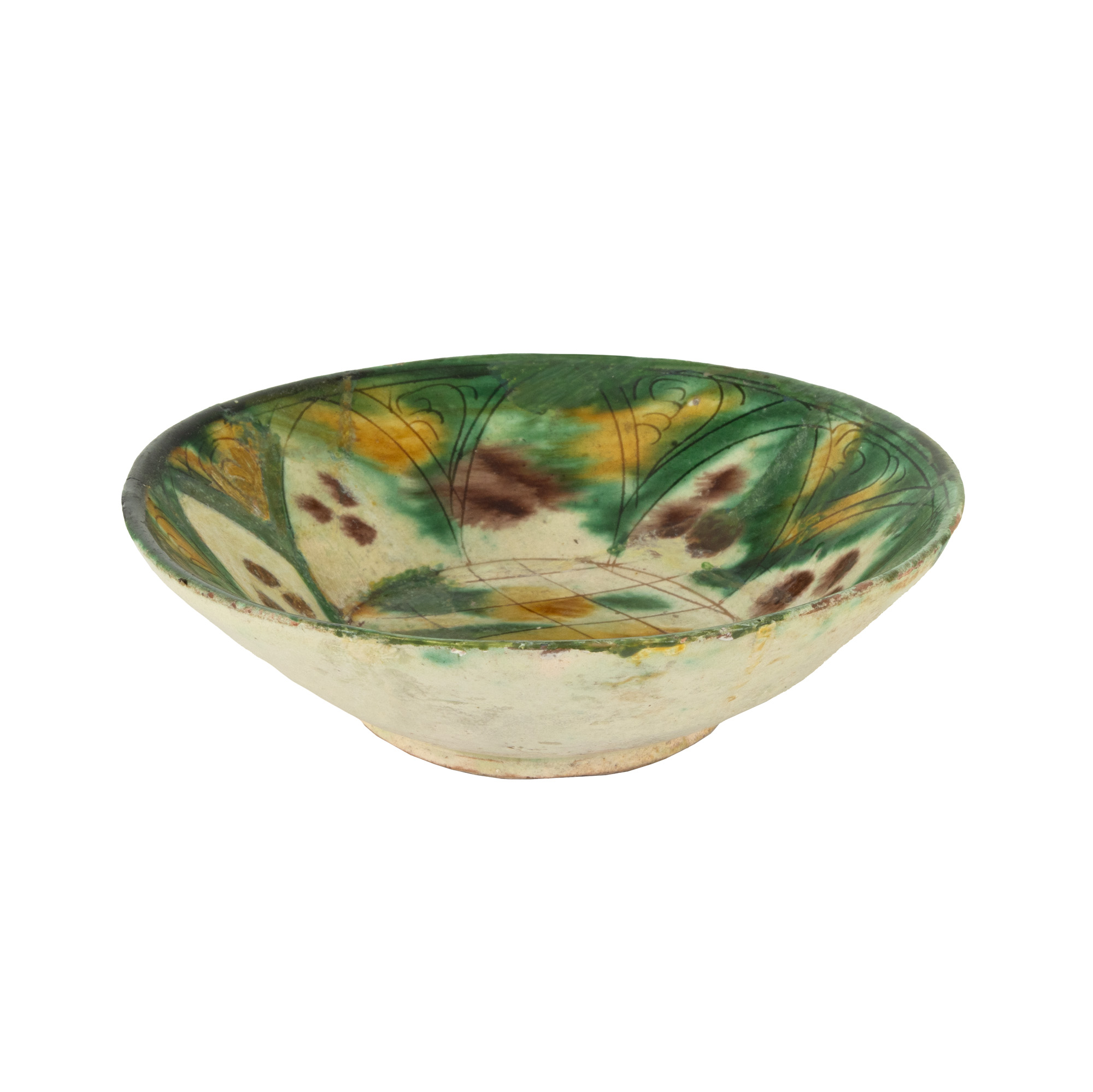Vas persan din ceramică cu glazură în trei culori, cca. 800 ani vechime, sec. XII