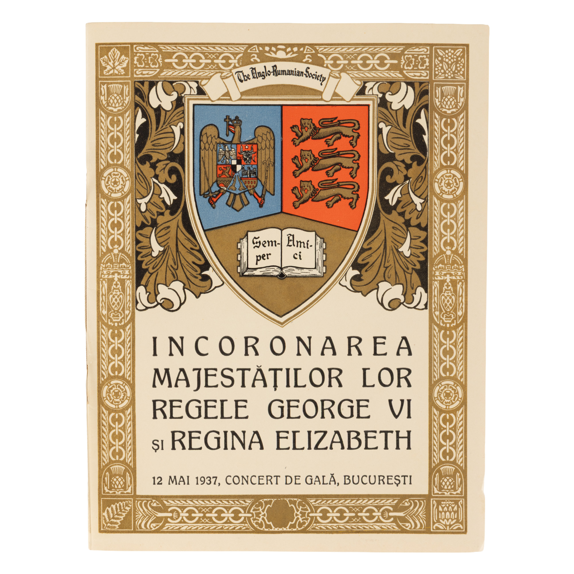 Program ”Societatea Anglo-Română. Încoronarea majestăților lor Regele George VI și Regina Elisabeta”, București, 12 mai 1937, piesă de colecție