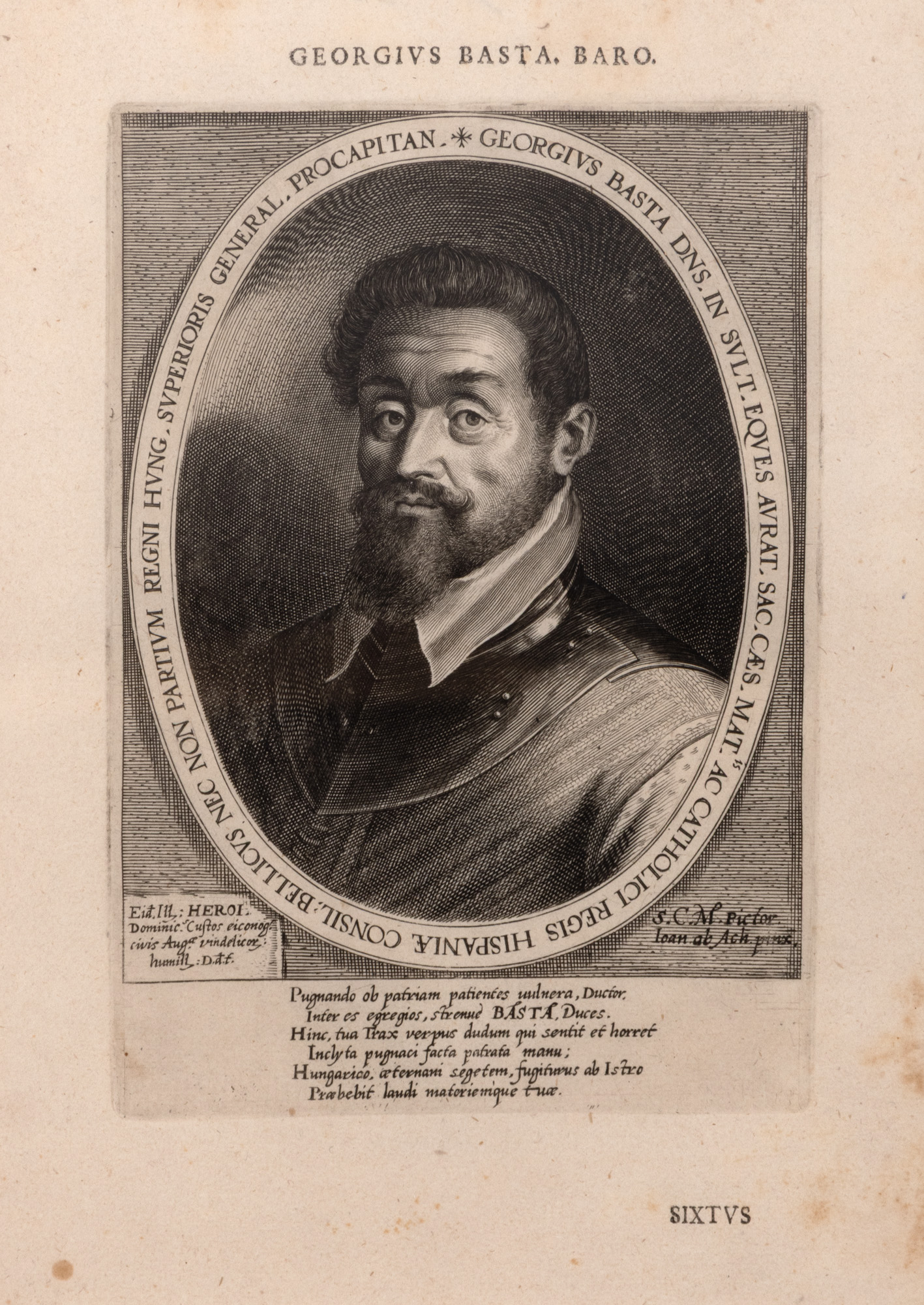 Engraving illustrating General Gheorghe Basta, engraver Johann van Achen (1556-1621), court painter of Emperor Rudolf II