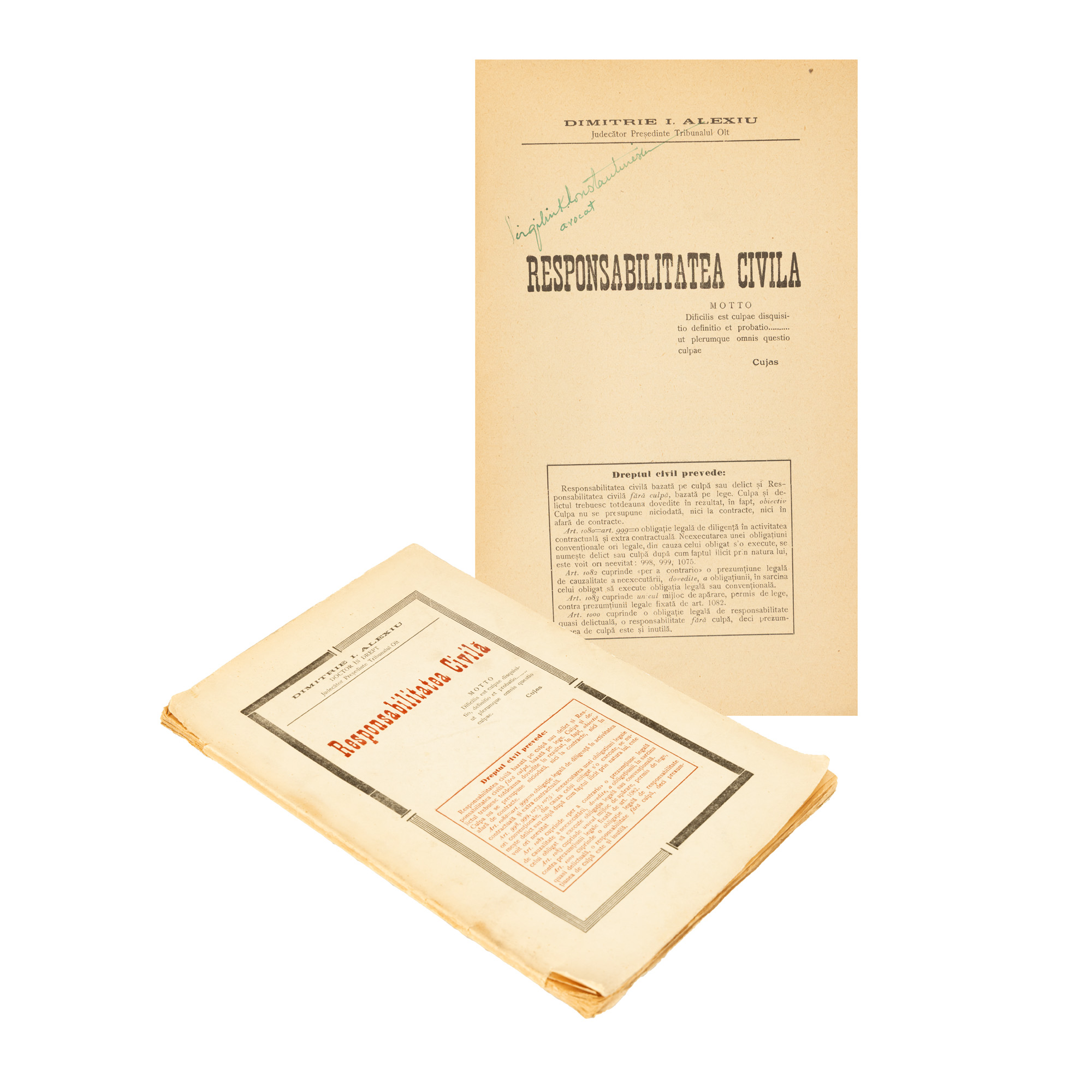 ”Responsabilitatea civilă”, de Dimitrie I. Alexiu, Slatina, 1932