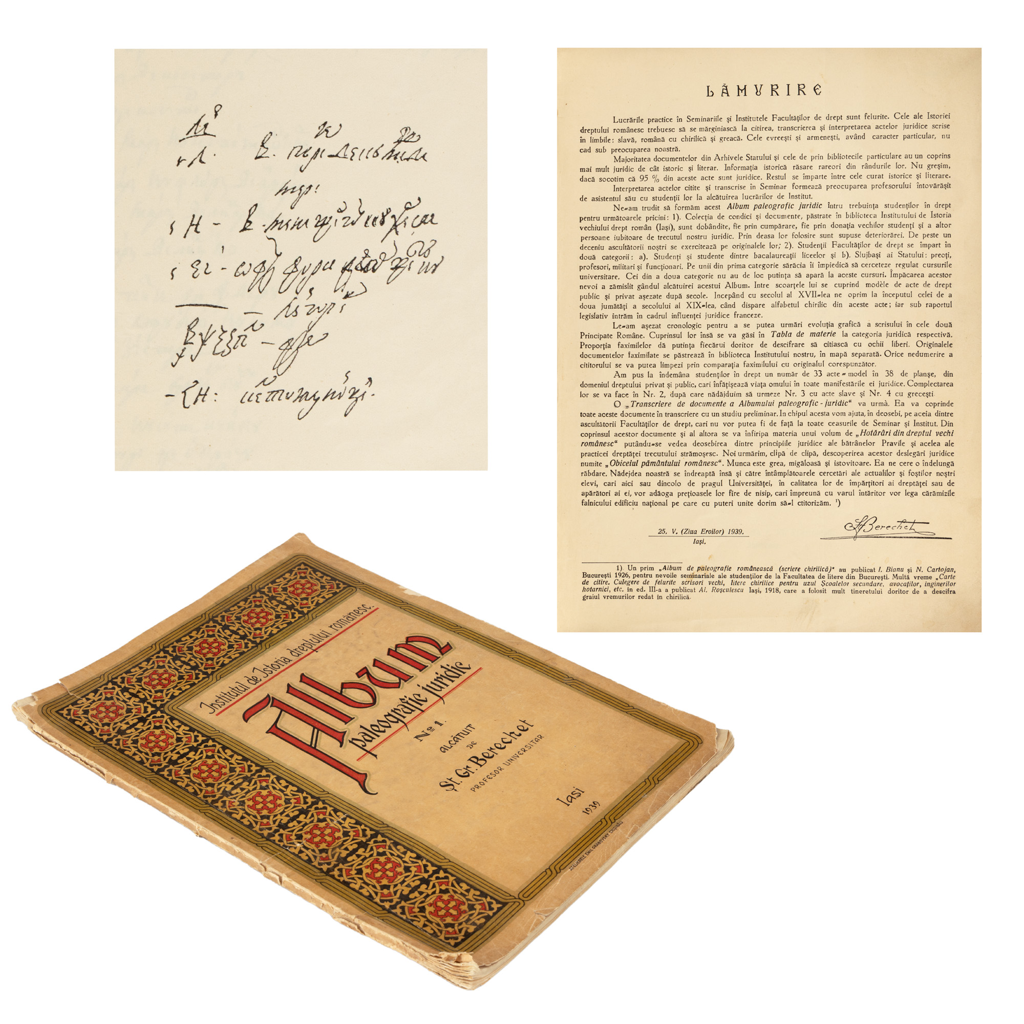 "Legal Paleographic Album" by Șefan Grigore Berechet, No. 1, Iași, 1939, with 38 plates