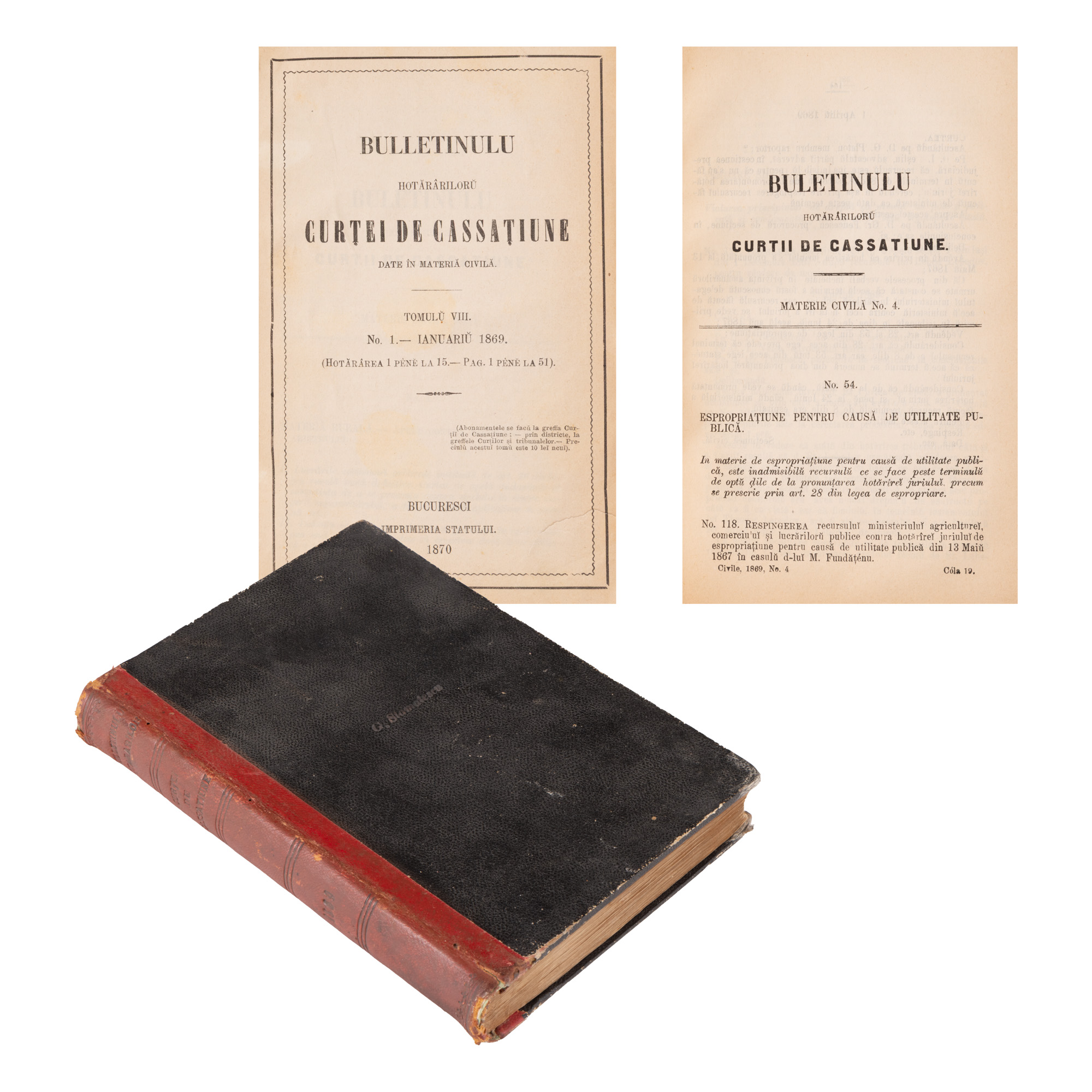 ”Buletinul hotărârilor Curții de Casație”, vol. VIII, nr. 1, ianuarie 1869, București, 1870