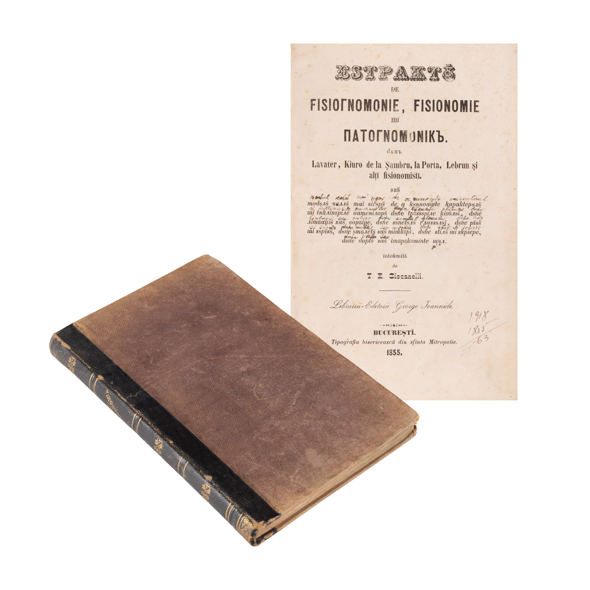 ”Extract de fiziognomonie, fizionomie și patognomonie”, de T. E. Ciocanelli, București, 1855