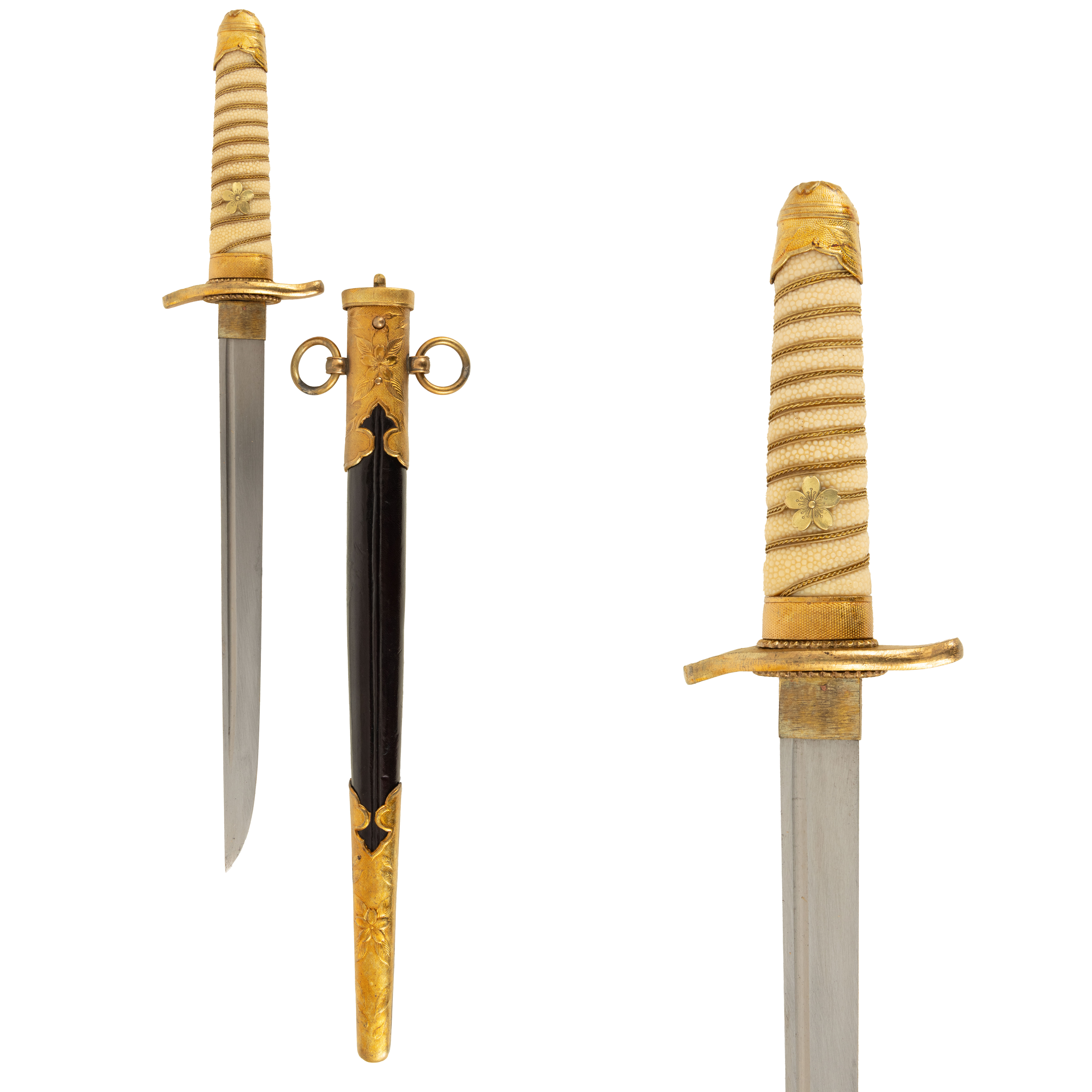 Stilet de ofițer al Marinei Imperiale Japoneze, decorat cu motive sakura, perioada celui de-al Doilea Război Mondial