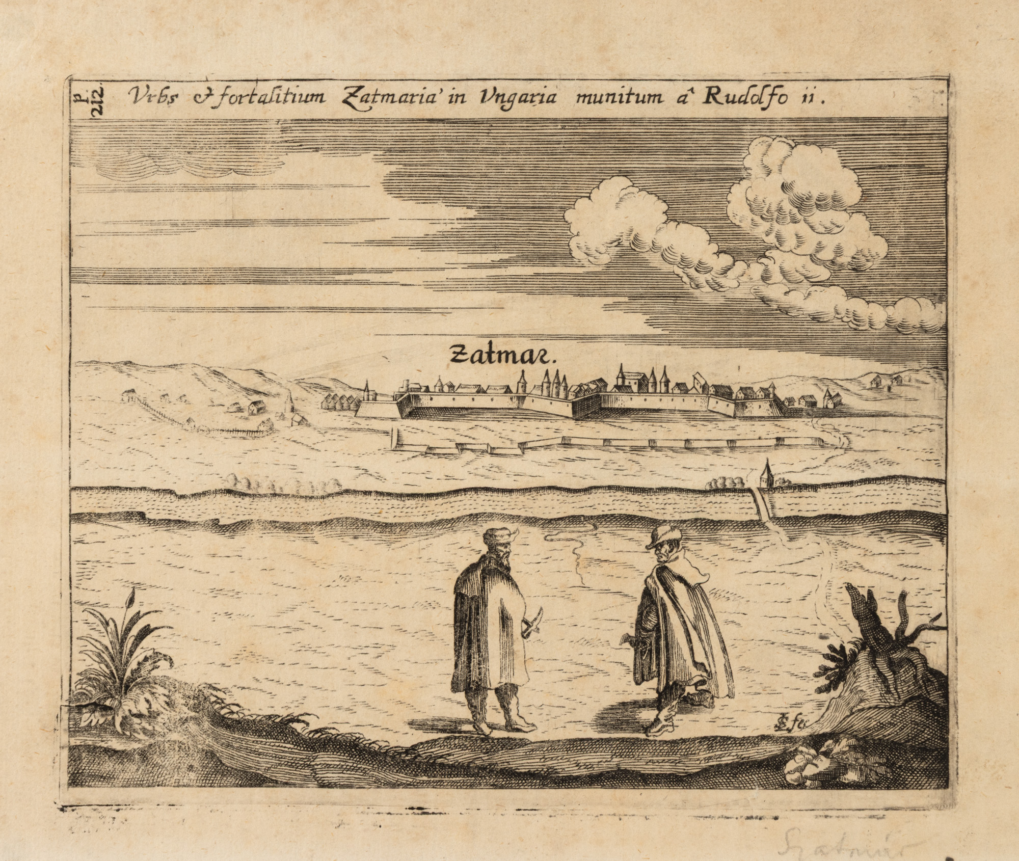 Gravură ”Cetatea Sătmarului”, de Lukas Schnitzler, Frankfurt pe Main, 1665