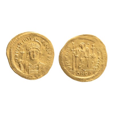 Solidus Coin, Justinian I, Eastern Roman Empire, 542-565 A.D., gold