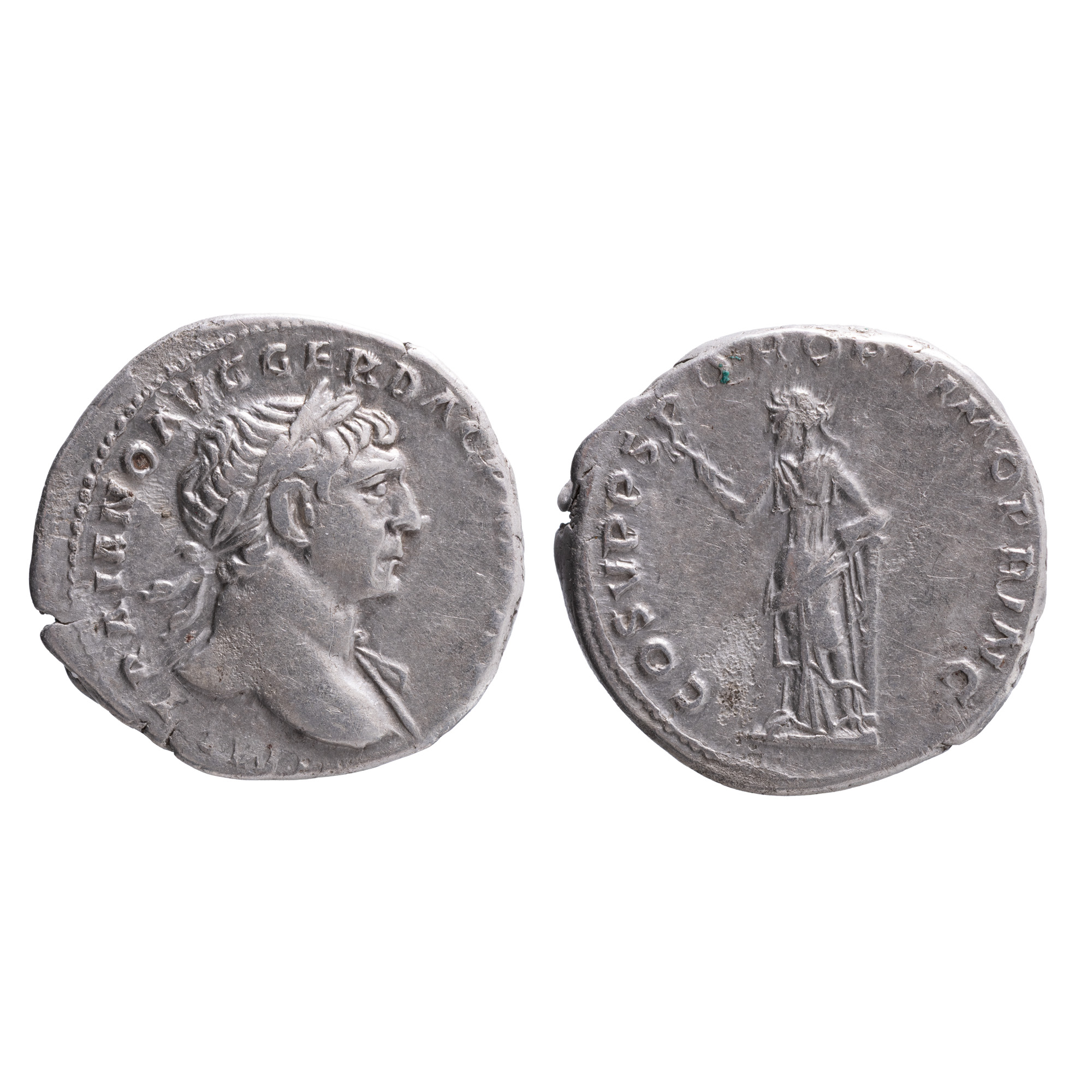 Monedă Denarius, Traian, tip Felicitas, Imperiul Roman, 103-111 e.n., argint