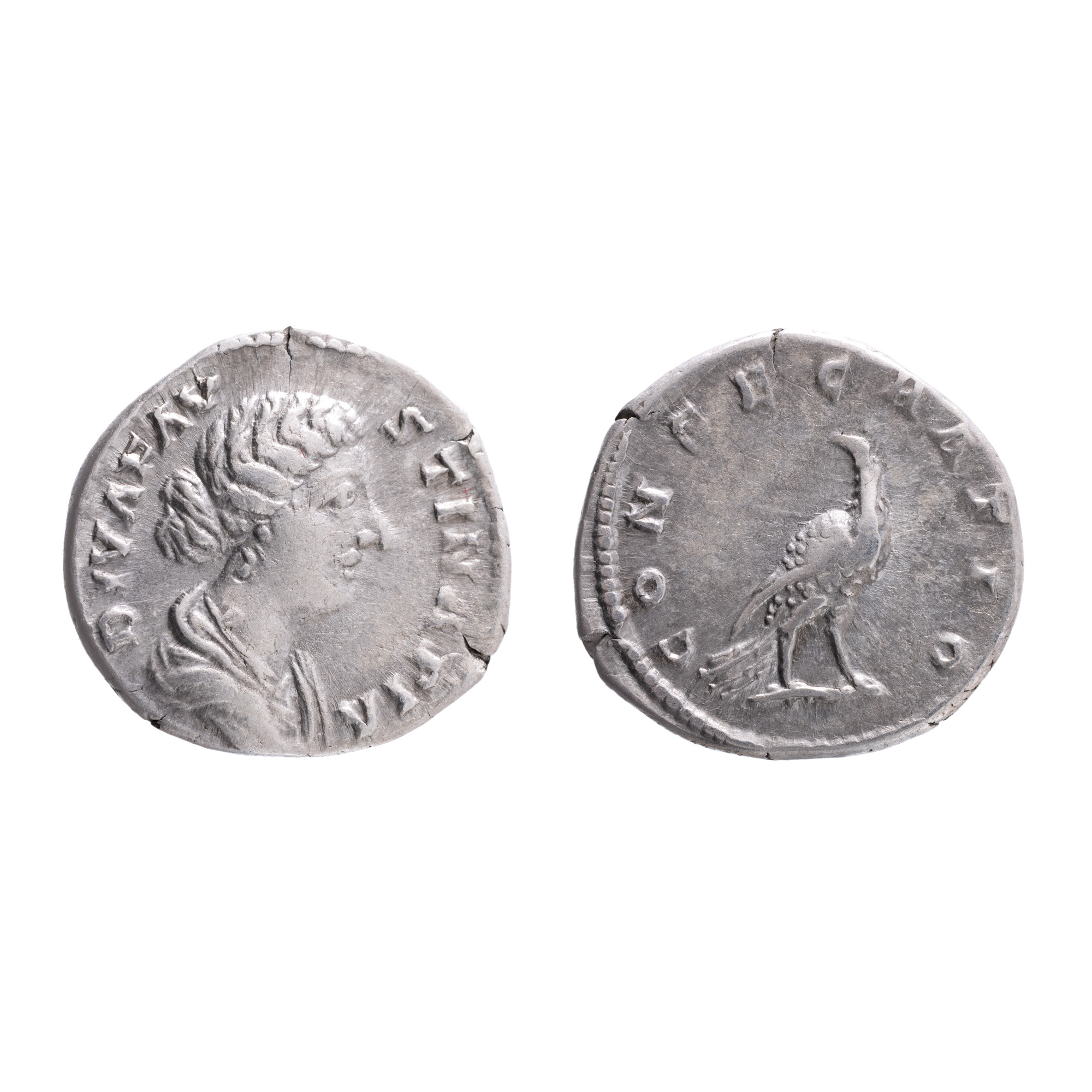 Monedă Denarius, Marcus Aurelius, tip Diva Faustina, Imperiul Roman, 176-180 e.n., argint