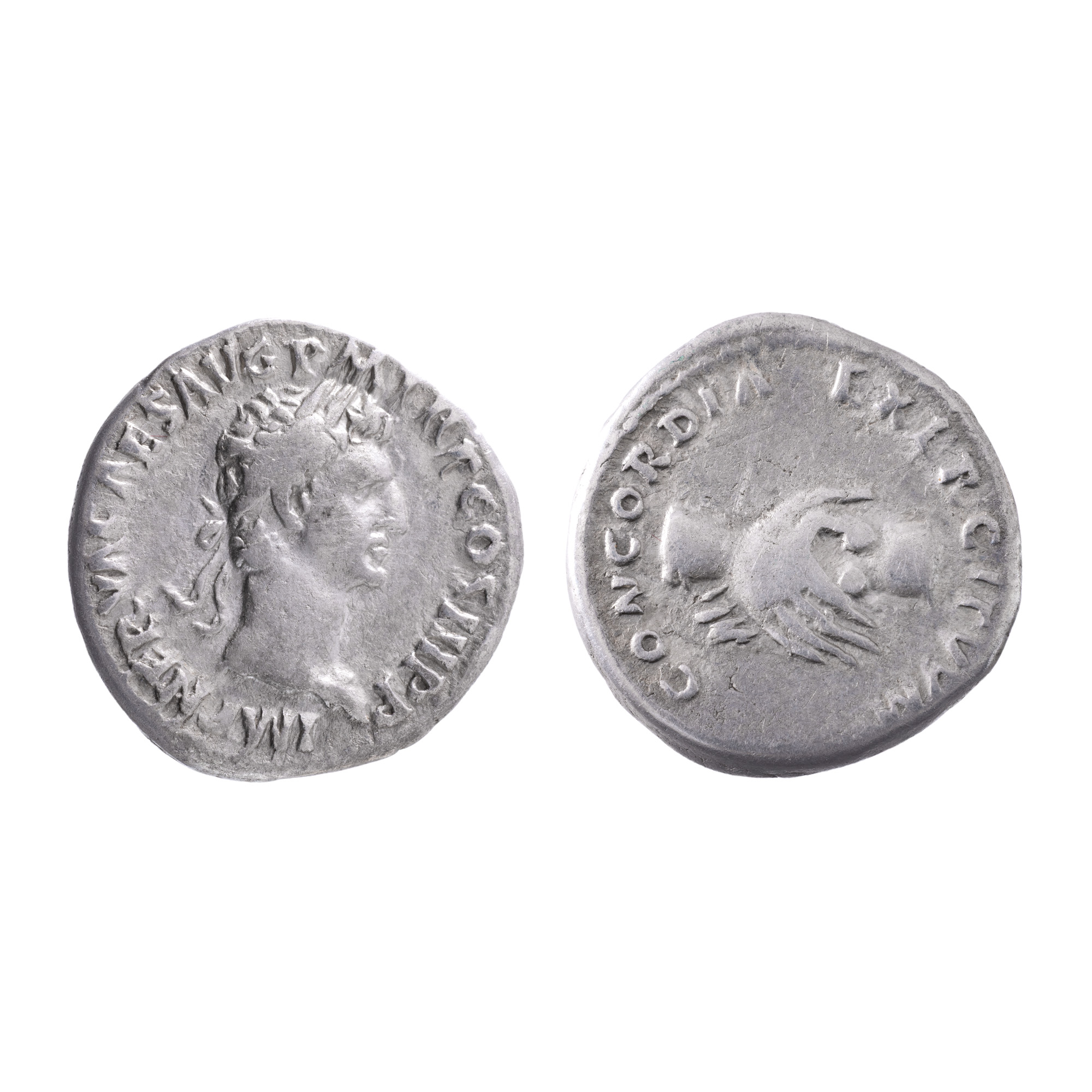 Monedă Denarius, Nerva, tip Concordia, Imperiul Roman, 96 e.n., argint