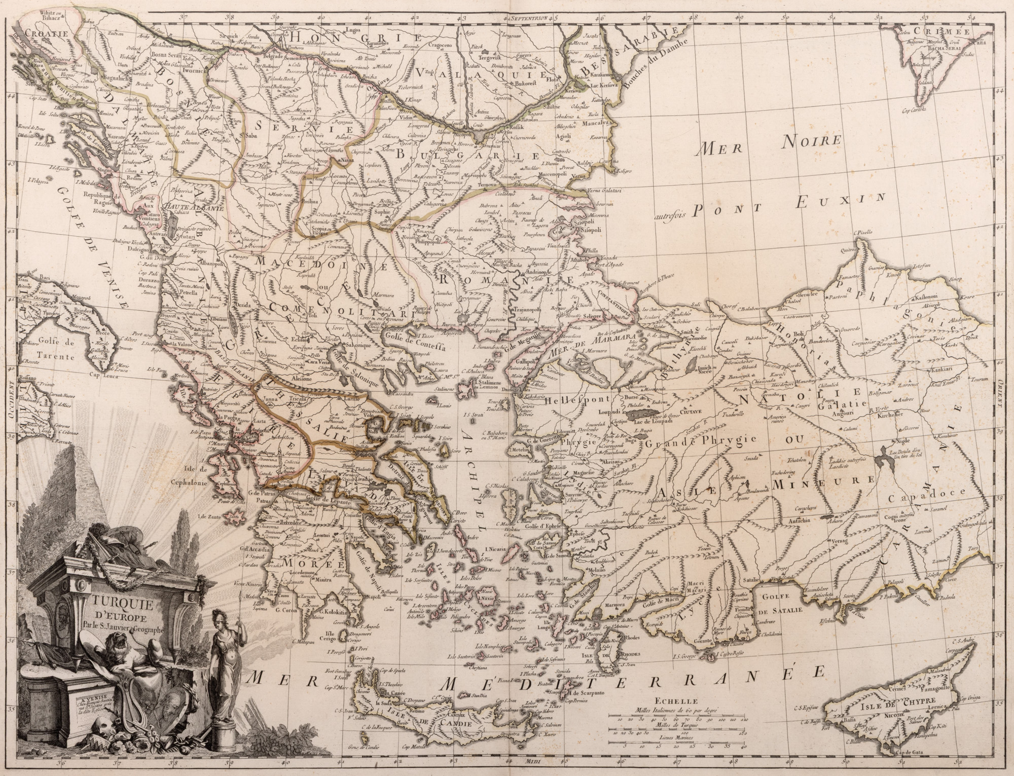 "European Turkey Map" by Jean Janvier, printed by François Santini, Venice, 1784