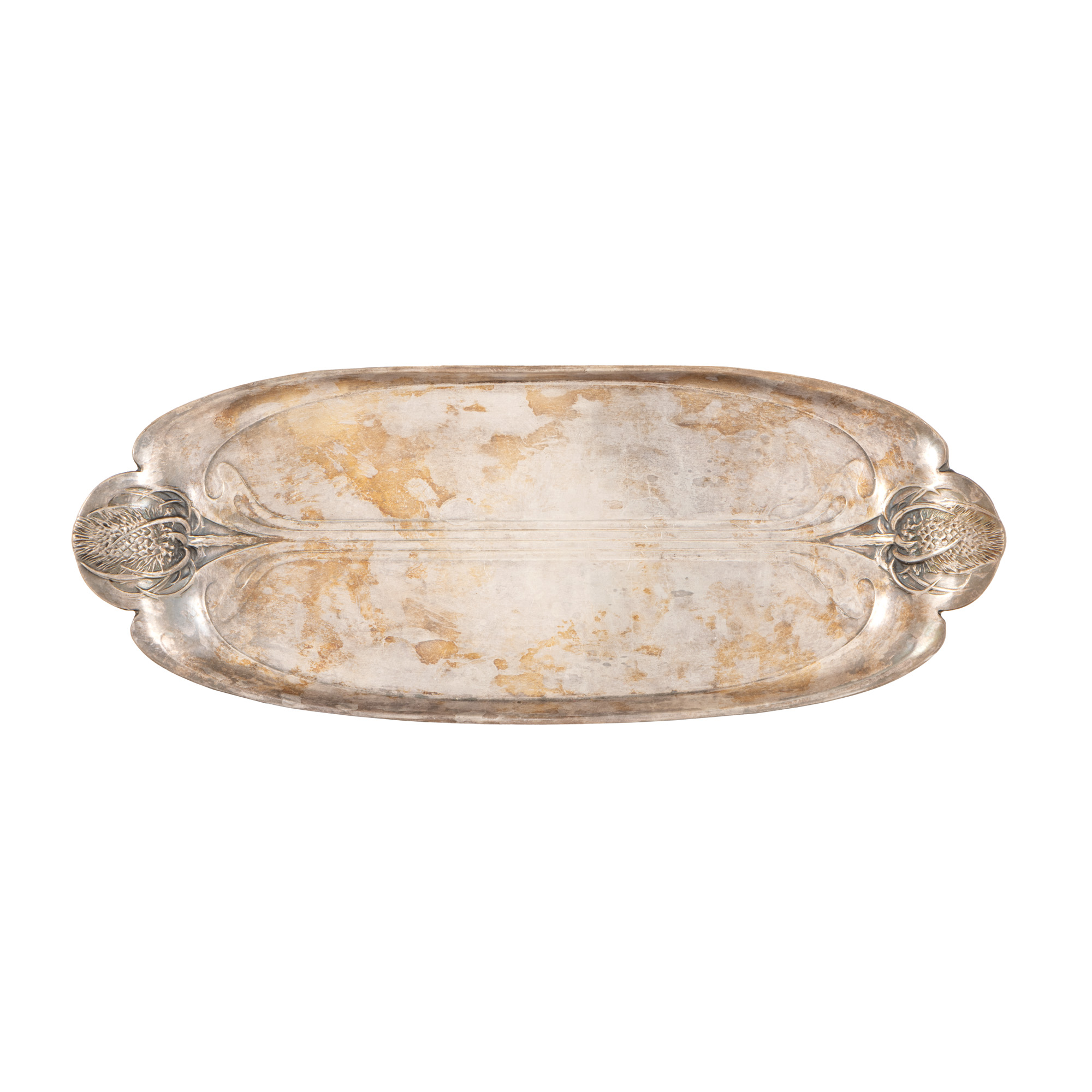 Christofle Gallia Tray, in Art Nouveau style, silver-plated, decorated with thorns, circa. 1900