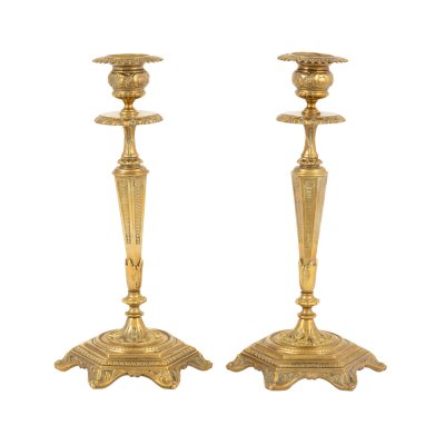 Pair of gilded bronze candlesticks, first half of the 20th century
