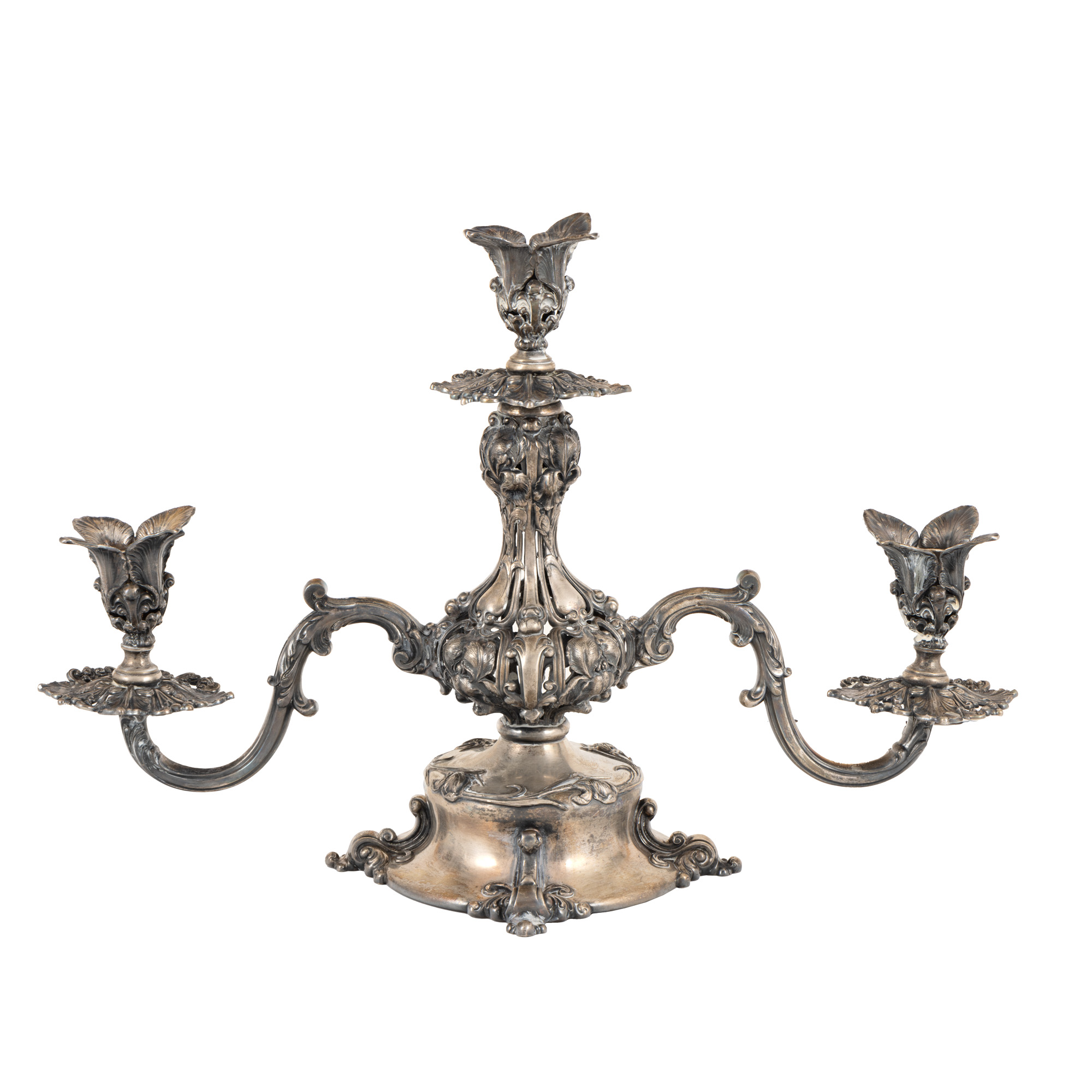 Silver-plated candlestick decorated with vegetal motifs, first half of the 20th century