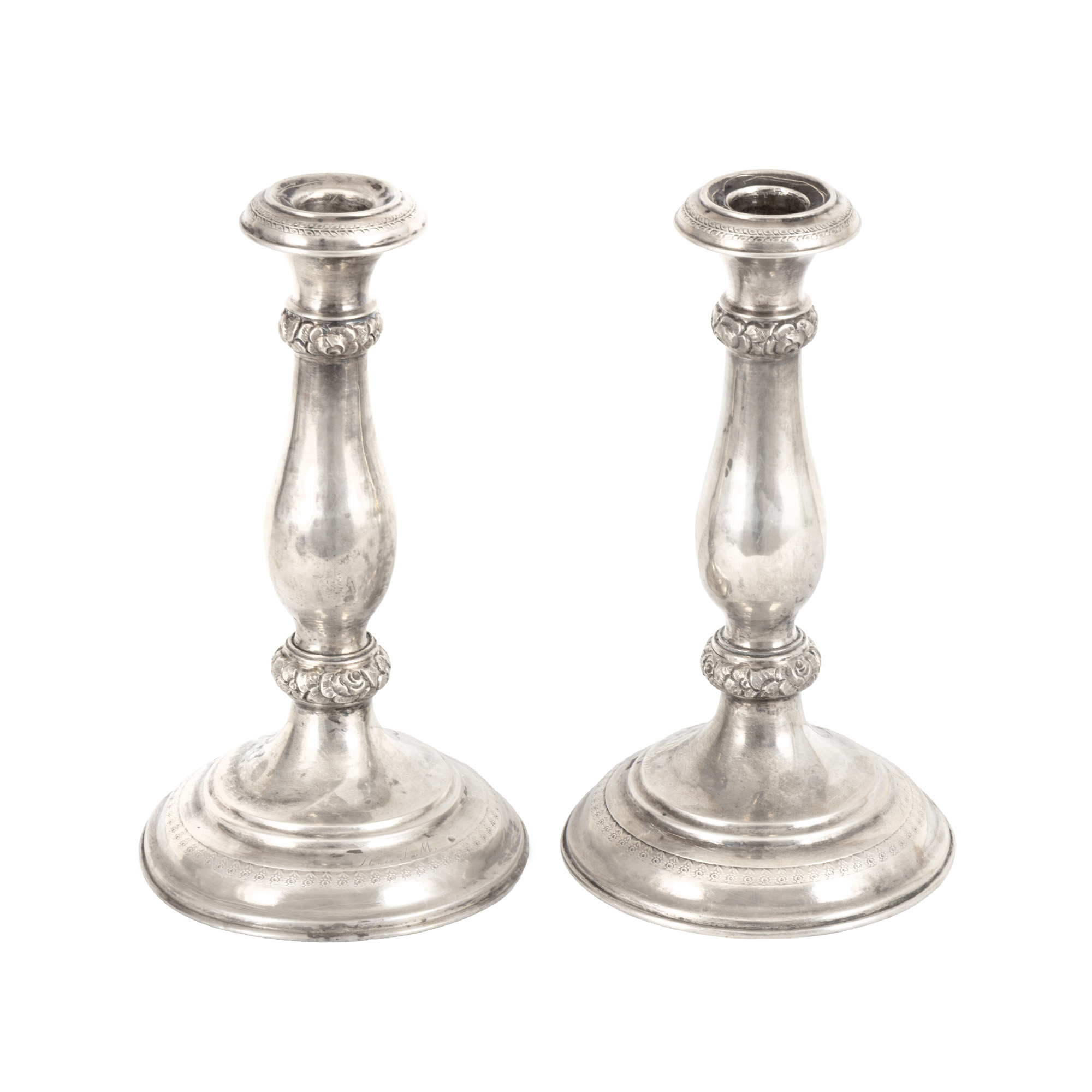 Pair of silver candlesticks, end of the 19th century