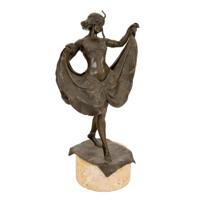 "Windy Day" - Art Deco bronze statuette, Franz Xaver Bergmann