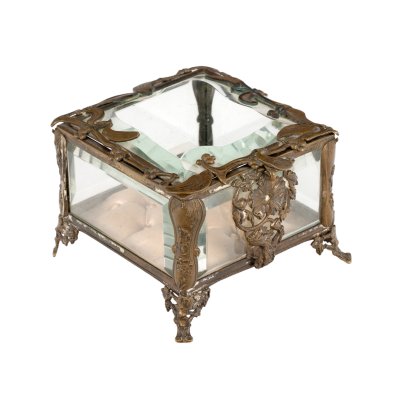 Cutie Art Nouveau, pentru bijuterii, din cristal și bronz, cca. 1900