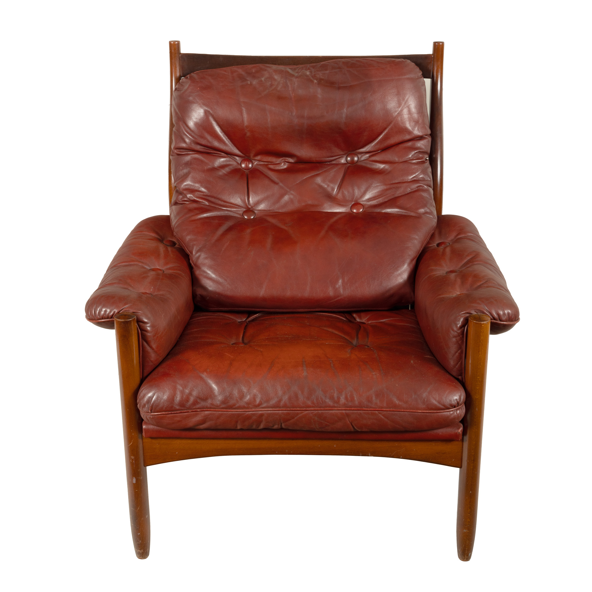 "Hoffman” - Fotoliu Mid-Century din lemn de stejar și piele, design Gunnar Kentemol pentru Göte Möbler