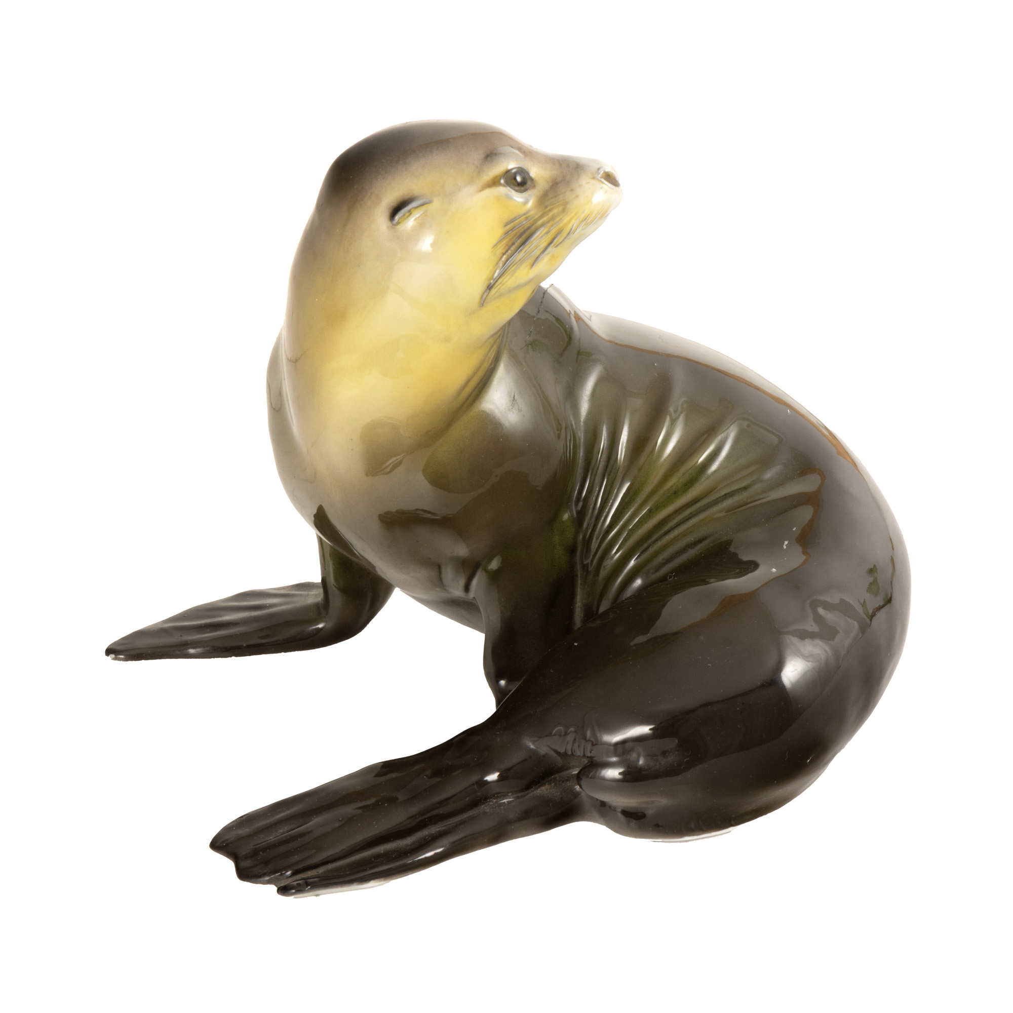 ”Sealion” - statuetă Rosenthal, din porțelan pictat manual, design Theodor Karner, cca. 1950