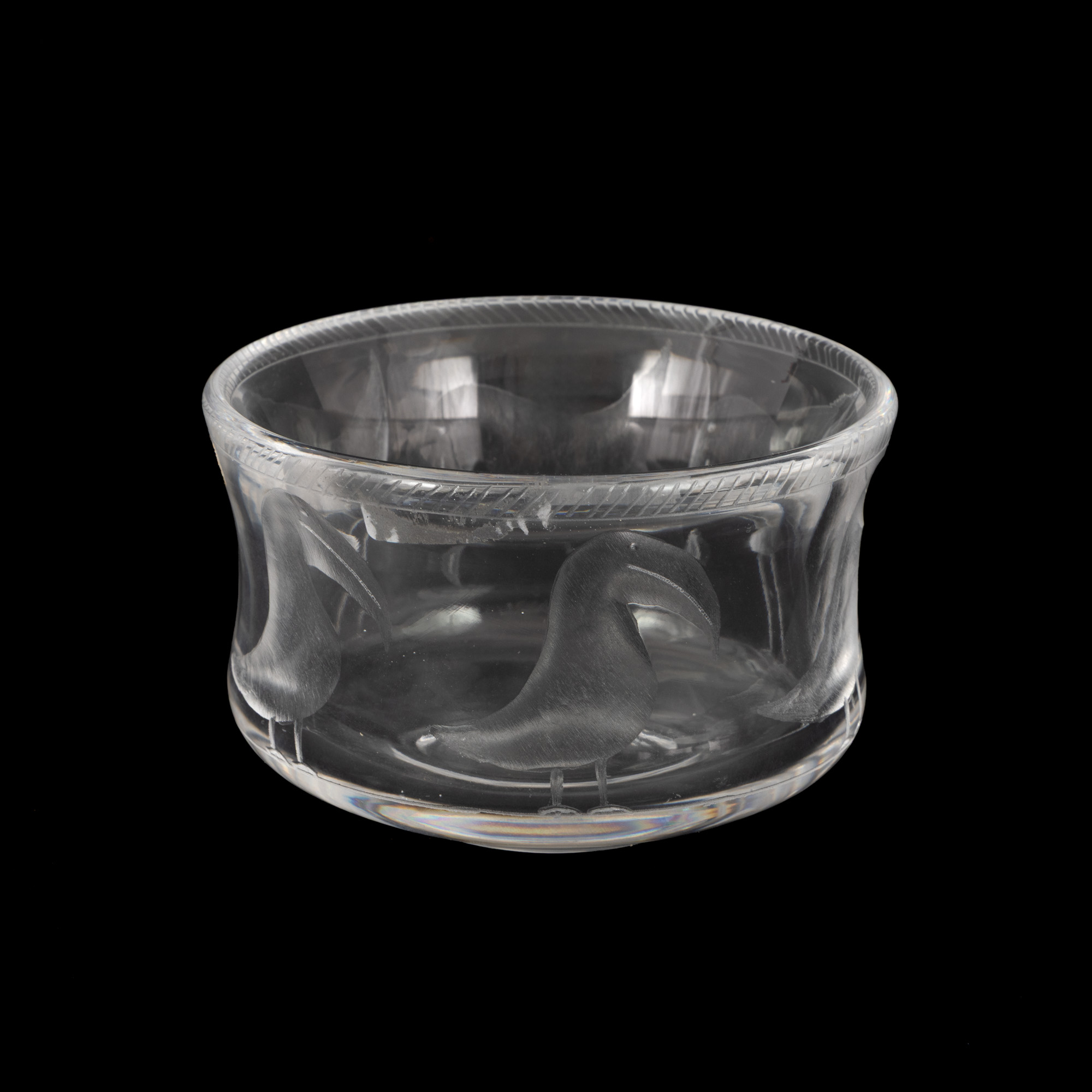 Vide-poche din sticlă, decorat cu tucan, design Erik Höglund, cca. 1950-1960