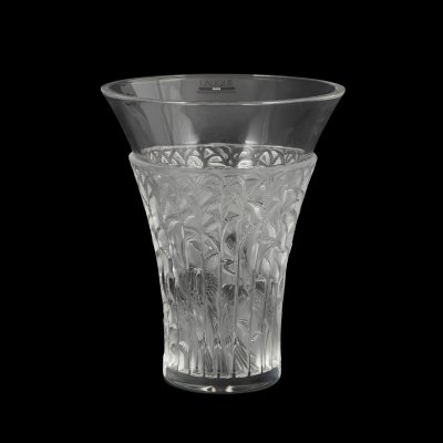 "Ibis" - Lalique crystal vase, decorated with vegetal elements, cca. 1950